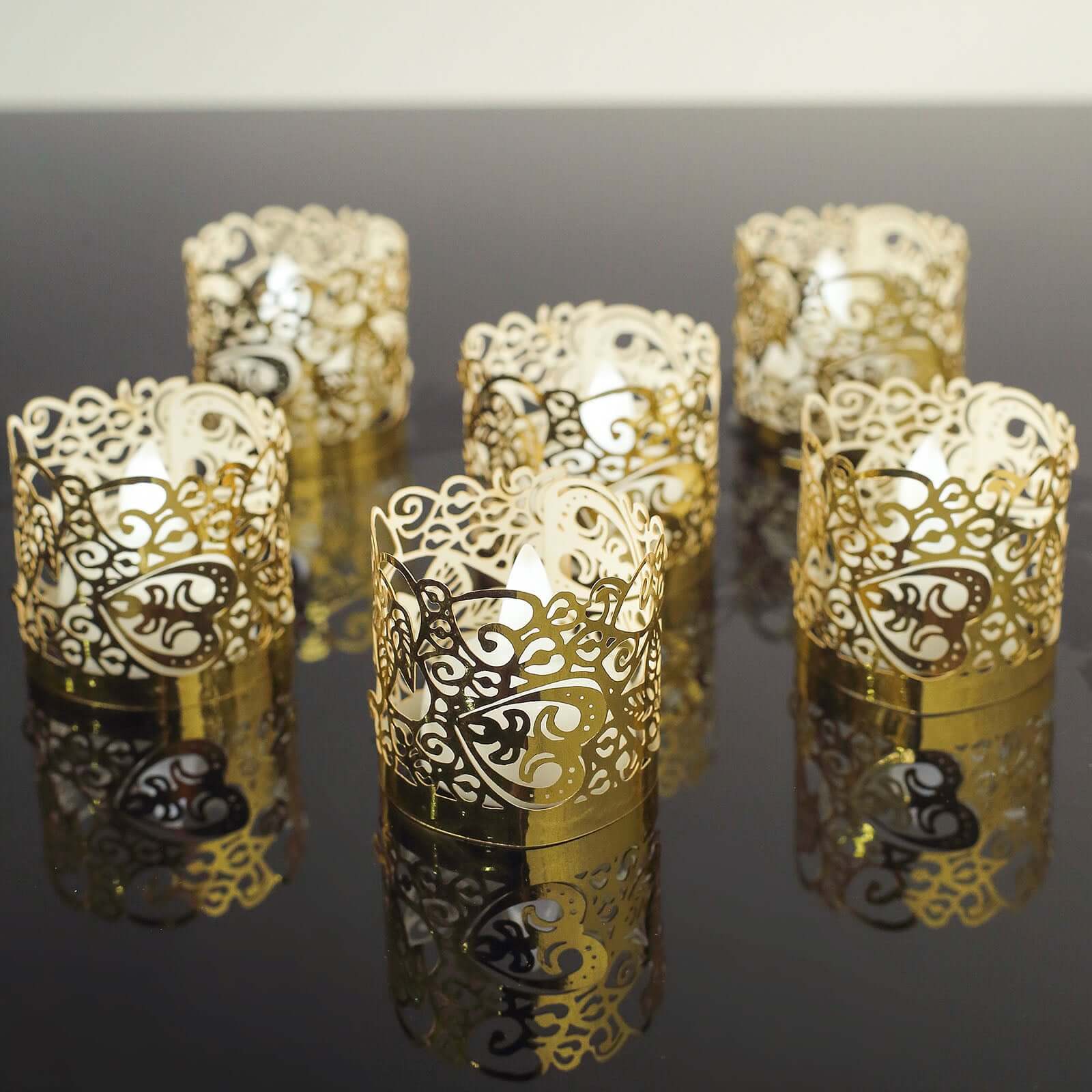 20-Pack Paper Candle Holder Wraps Gold Foil Floral Lace Design - Votive Tealight Decorative Wraps - Image 14