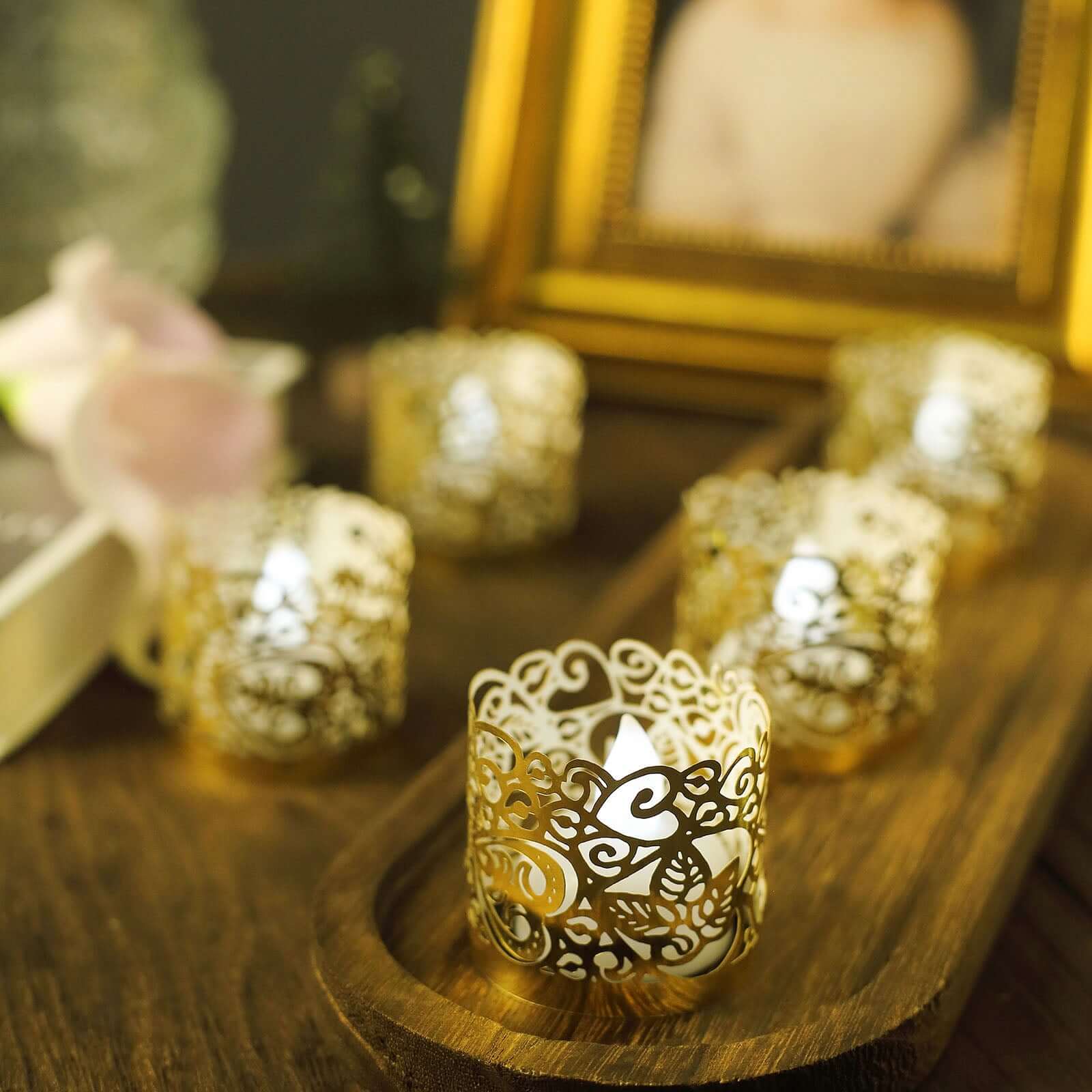 20-Pack Paper Candle Holder Wraps Gold Foil Floral Lace Design - Votive Tealight Decorative Wraps - Image 16