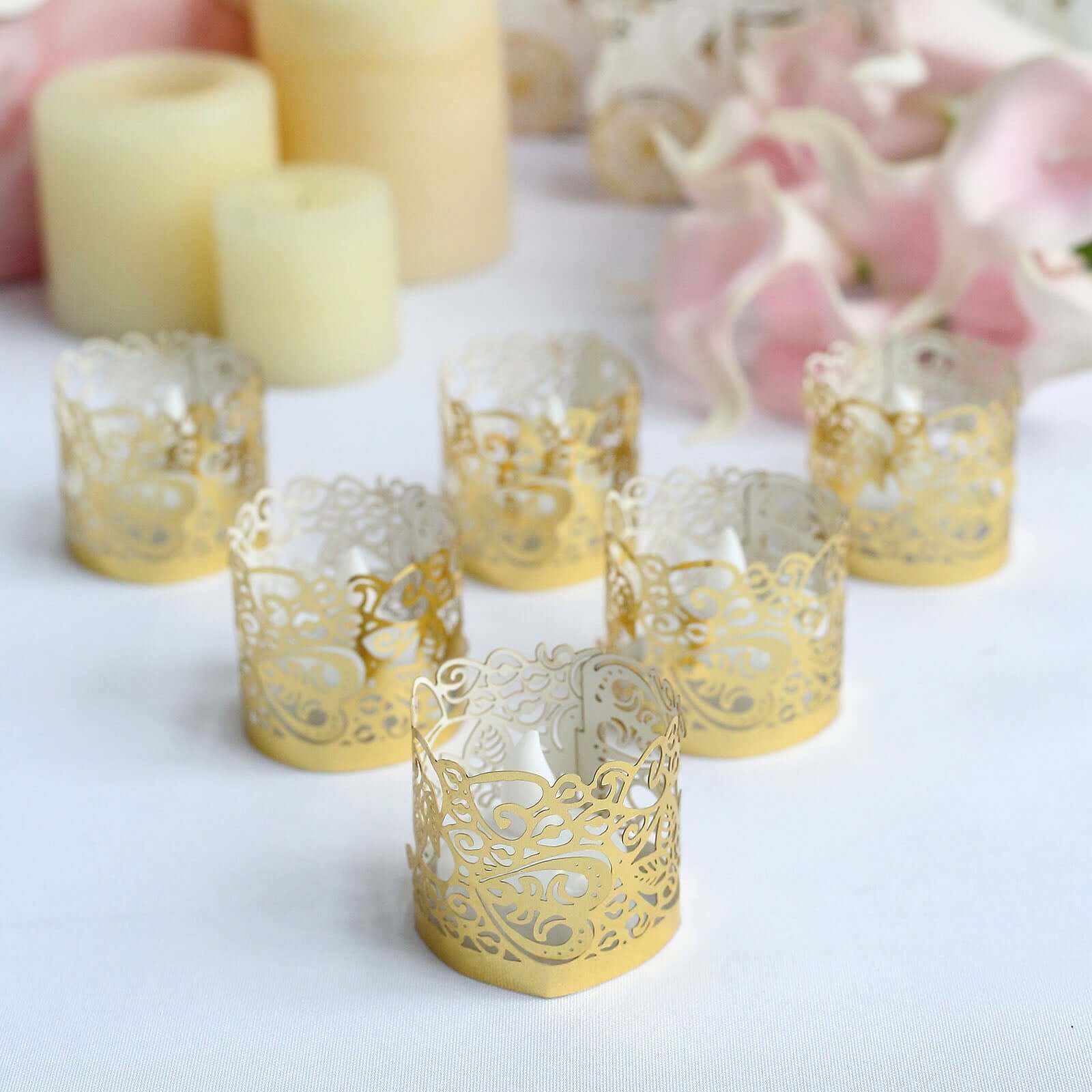 20-Pack Paper Candle Holder Wraps Gold Foil Floral Lace Design - Votive Tealight Decorative Wraps - Image 17