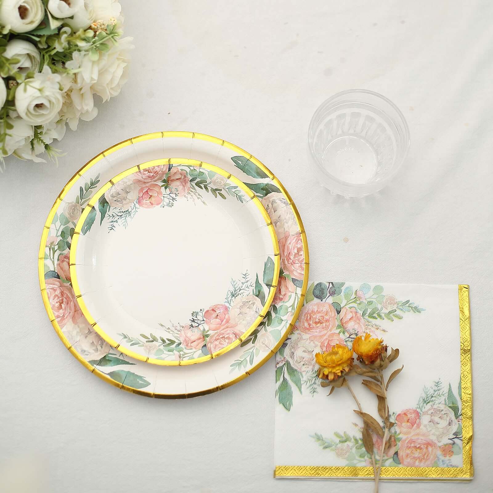 20-Pack Paper Cocktail Napkins 2 Ply White with Pink Peony Floral Design and Gold Trim - Soft Wedding Beverage Napkins 18GSM - Image 12