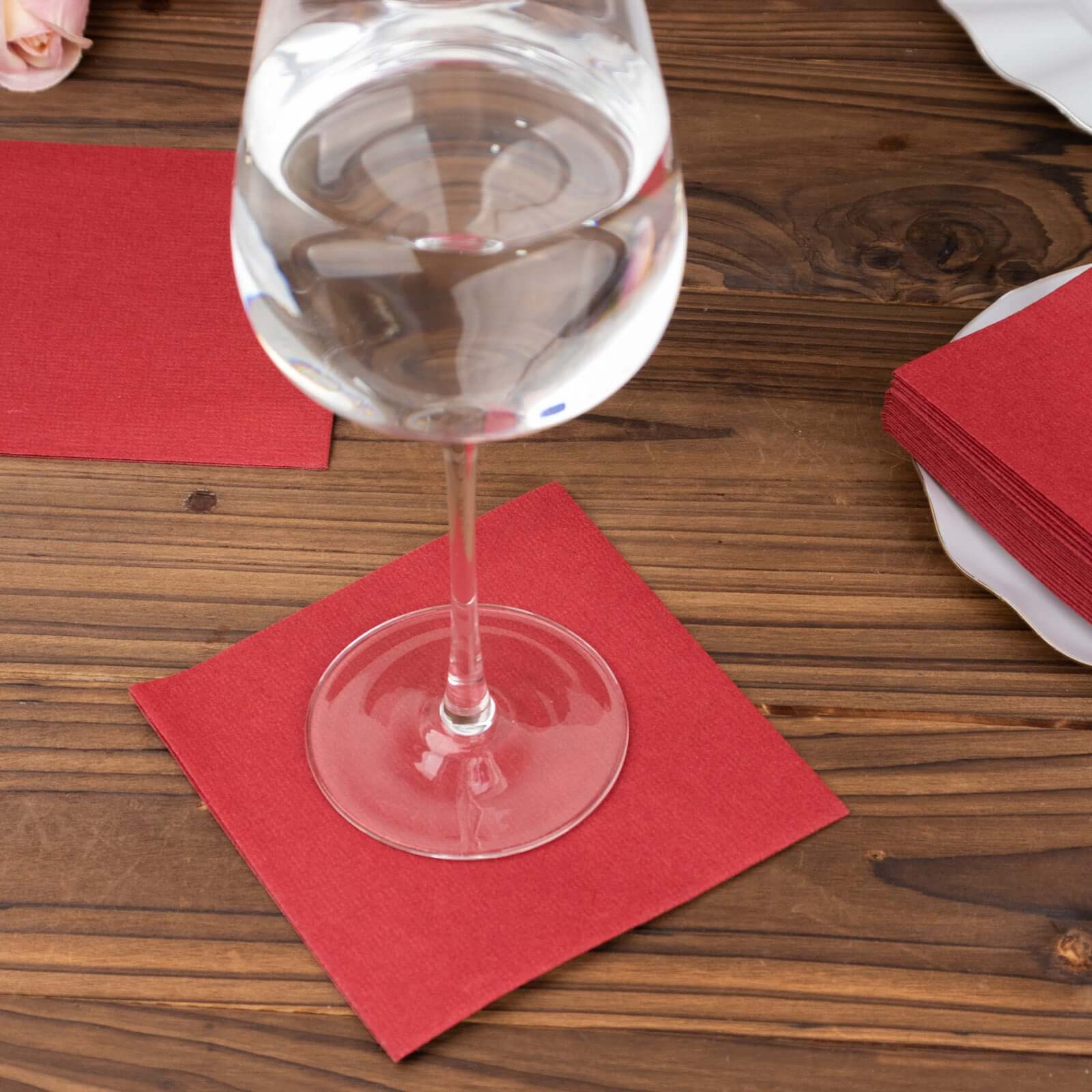 20 Pack Linen-Like Paper Napkins 5"x5" Burgundy - Soft Single-Use Airlaid Cocktail Napkins - Image 2