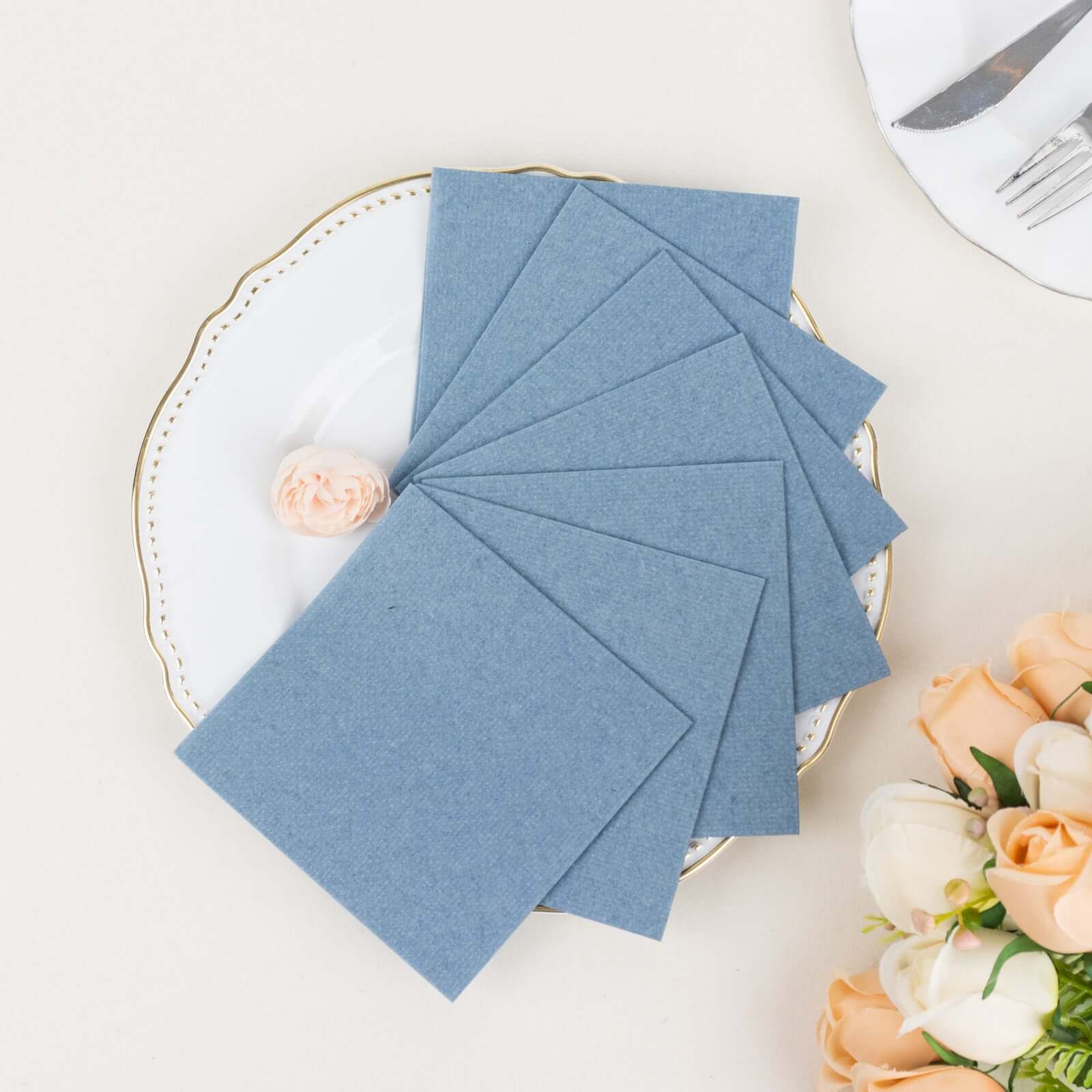 20 Pack Linen-Like Paper Napkins 5"x5" Dusty Blue - Soft Single-Use Airlaid Cocktail Napkins - Image 13