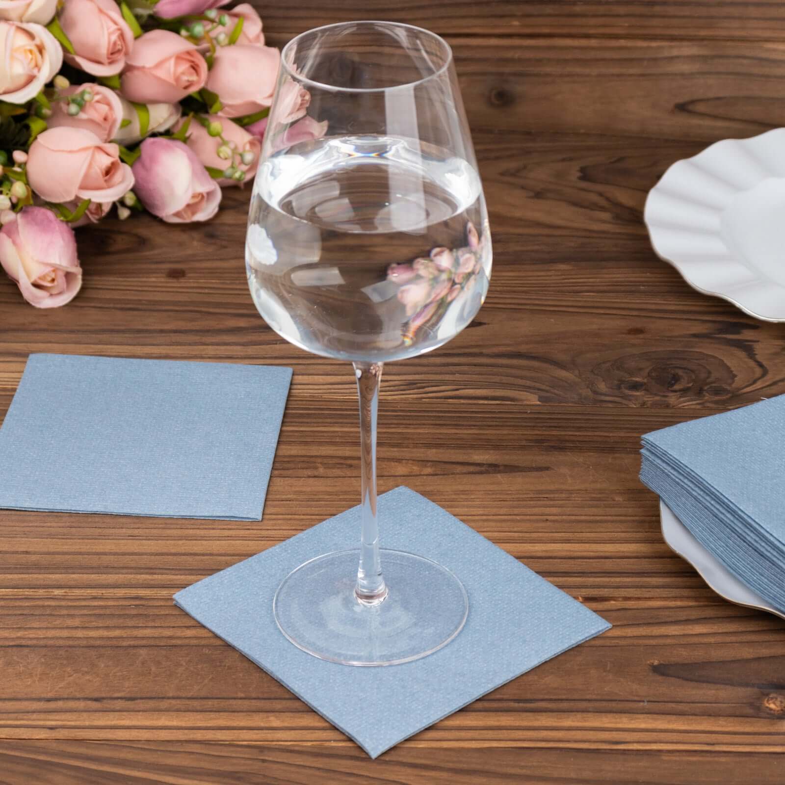 20 Pack Linen-Like Paper Napkins 5"x5" Dusty Blue - Soft Single-Use Airlaid Cocktail Napkins - Image 15