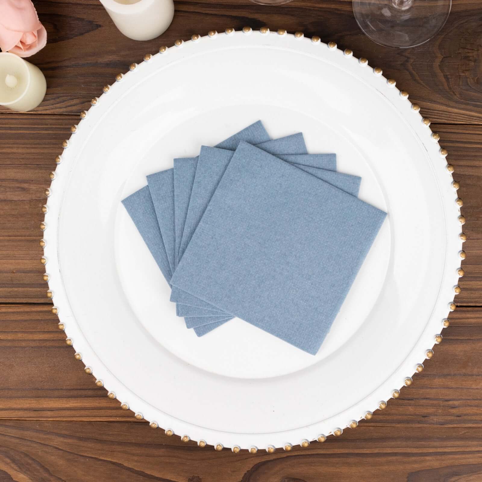 20 Pack Linen-Like Paper Napkins 5"x5" Dusty Blue - Soft Single-Use Airlaid Cocktail Napkins - Image 17