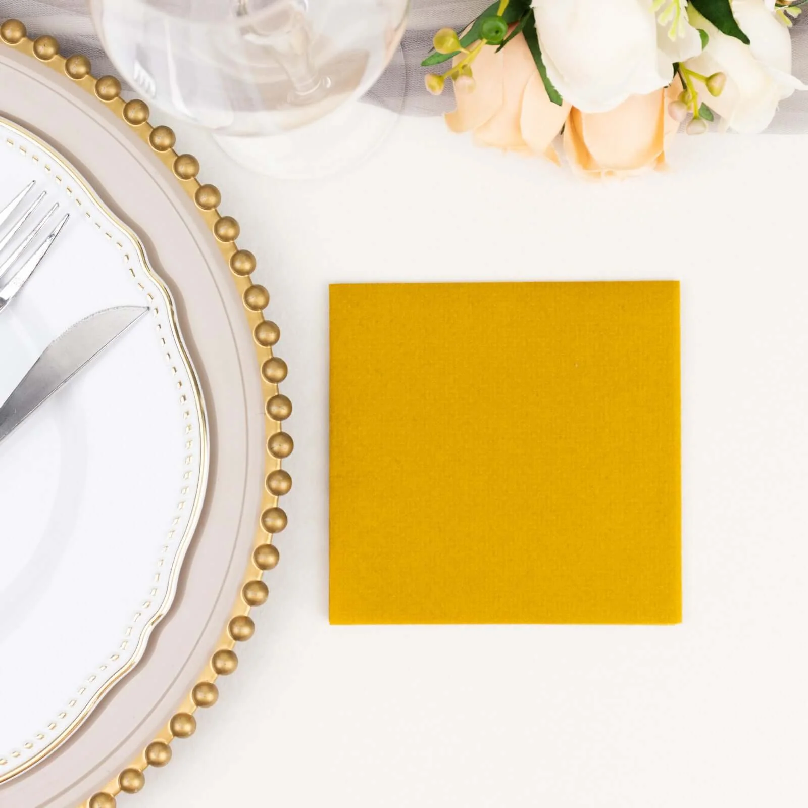 20 Pack Linen-Like Paper Napkins 5"x5" Gold - Soft Single-Use Airlaid Cocktail Napkins - Image 10
