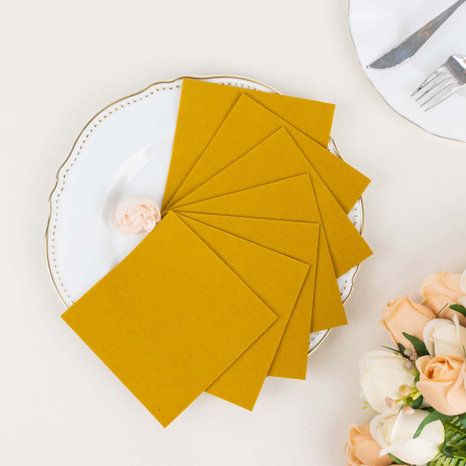 20 Pack Linen-Like Paper Napkins 5"x5" Gold - Soft Single-Use Airlaid Cocktail Napkins - Image 13