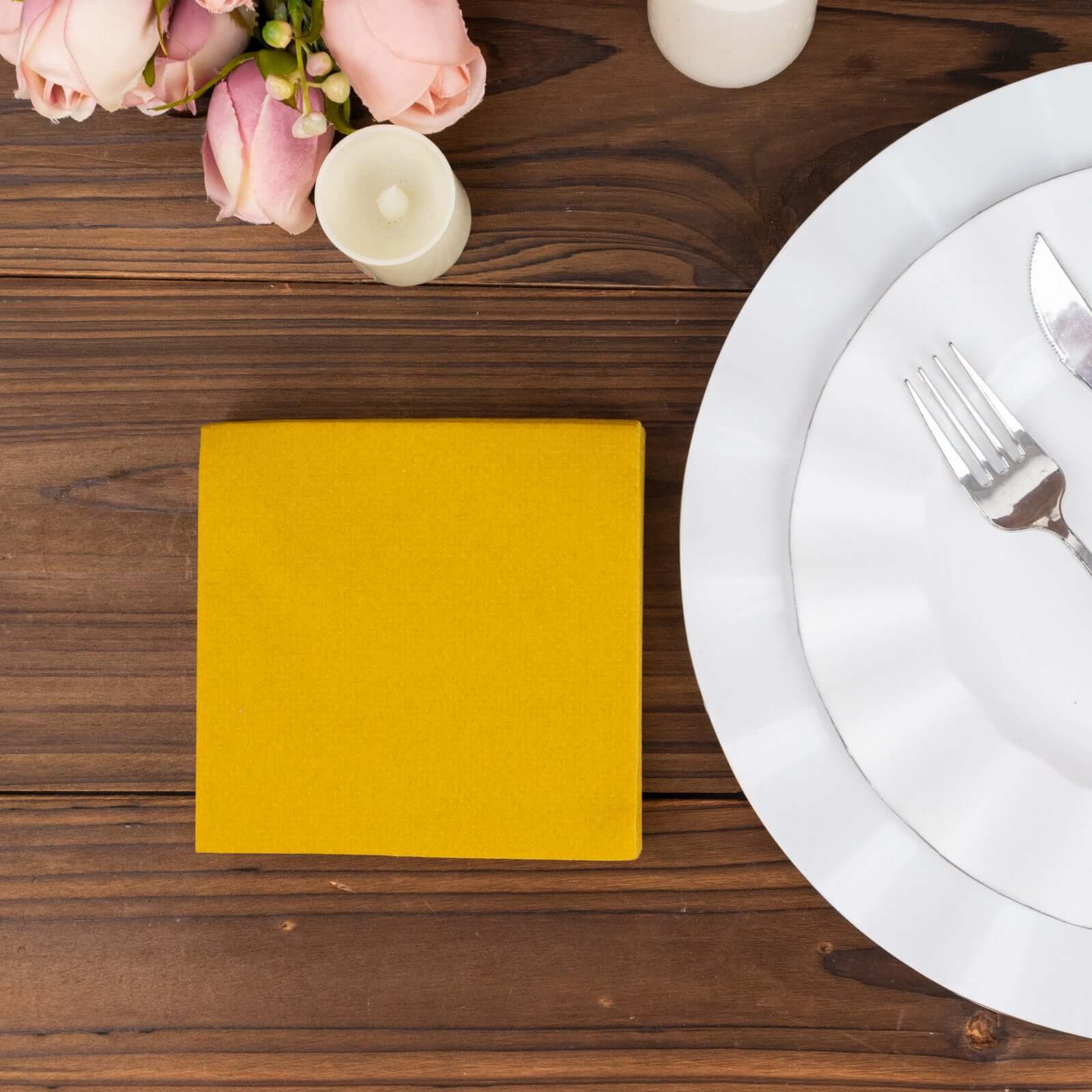 20 Pack Linen-Like Paper Napkins 5"x5" Gold - Soft Single-Use Airlaid Cocktail Napkins - Image 6