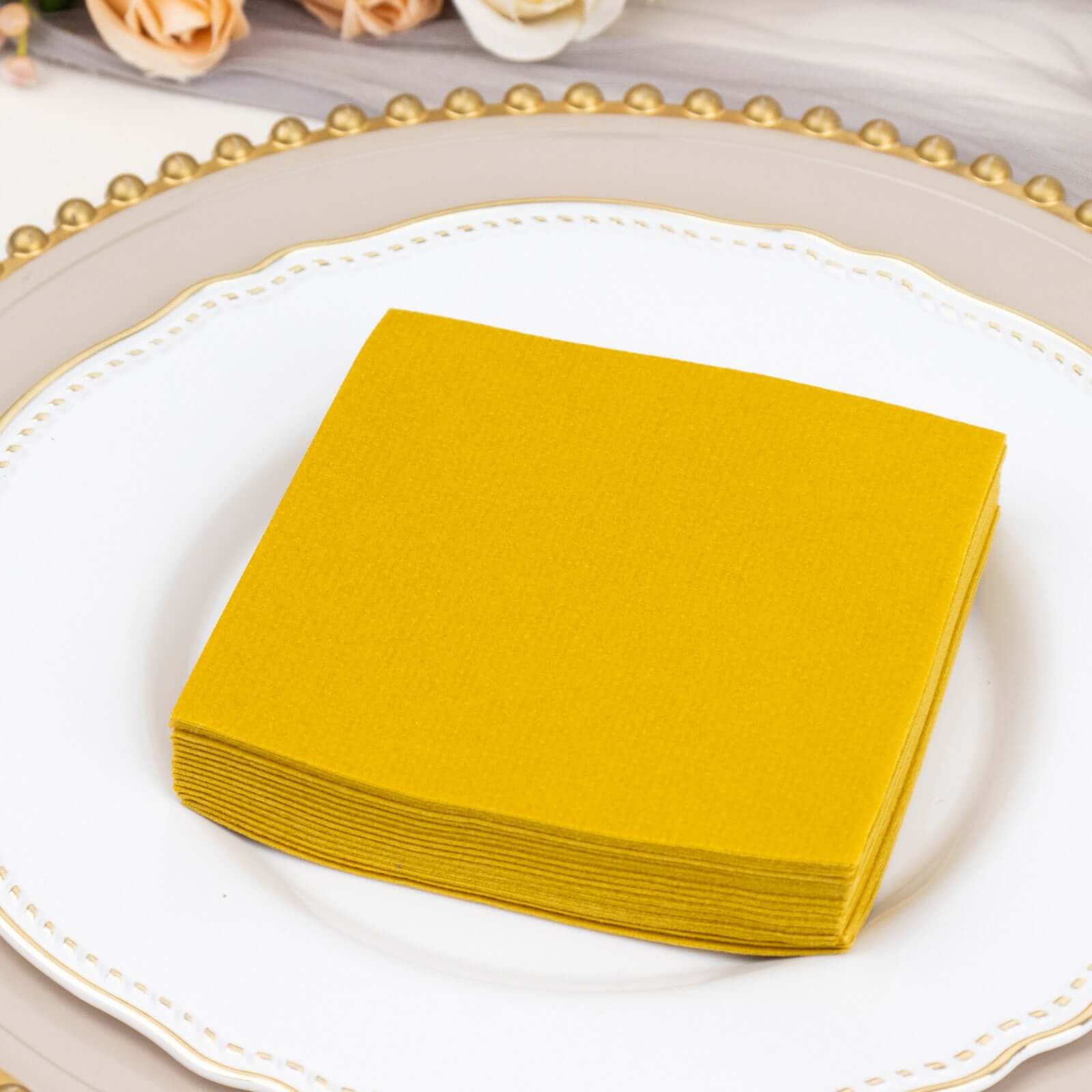 20 Pack Linen-Like Paper Napkins 5"x5" Gold - Soft Single-Use Airlaid Cocktail Napkins - Image 9