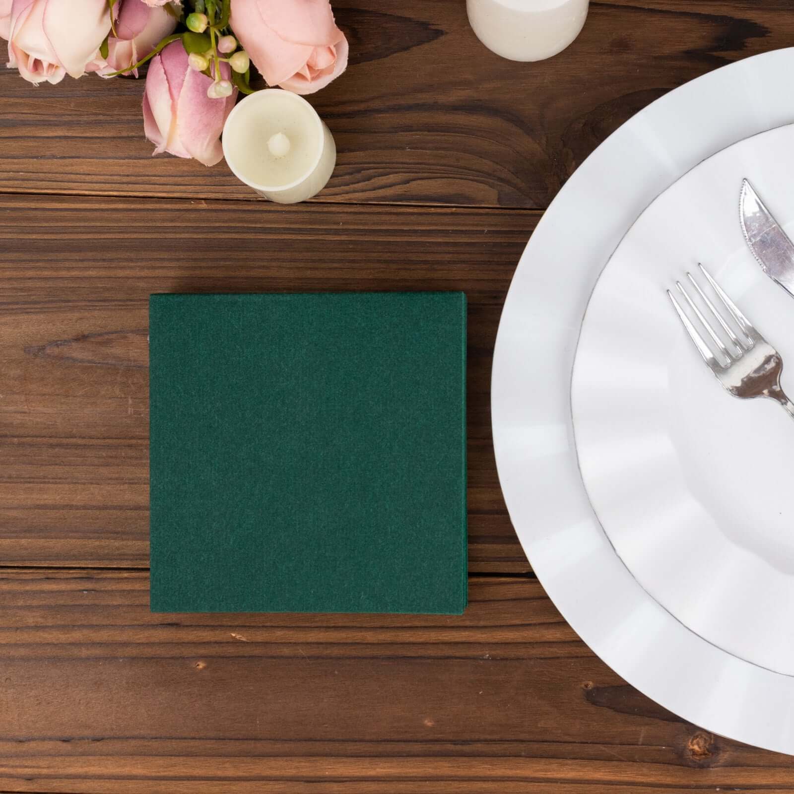 20 Pack Linen-Like Paper Napkins 5"x5" Hunter Emerald Green - Soft Single-Use Airlaid Cocktail Napkins - Image 6