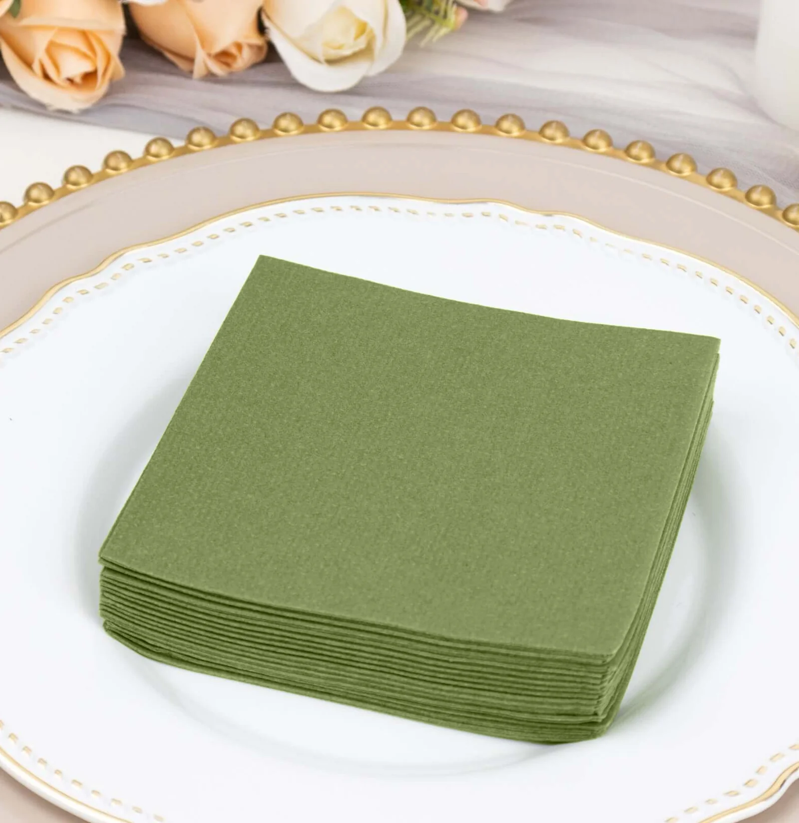 20 Pack Linen-Like Paper Napkins 5"x5" Olive Green - Soft Single-Use Airlaid Cocktail Napkins - Image 7