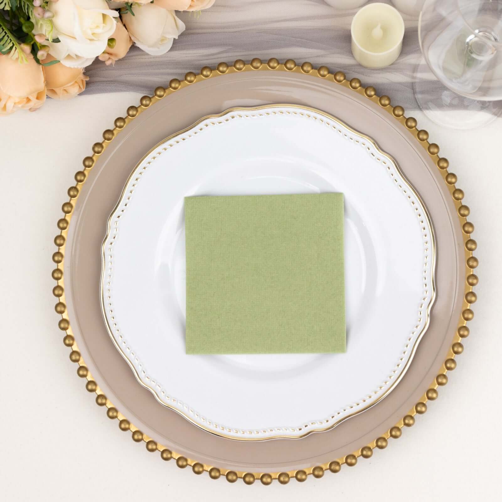 20 Pack Linen-Like Paper Napkins 5"x5" Sage Green - Soft Single-Use Airlaid Cocktail Napkins - Image 13