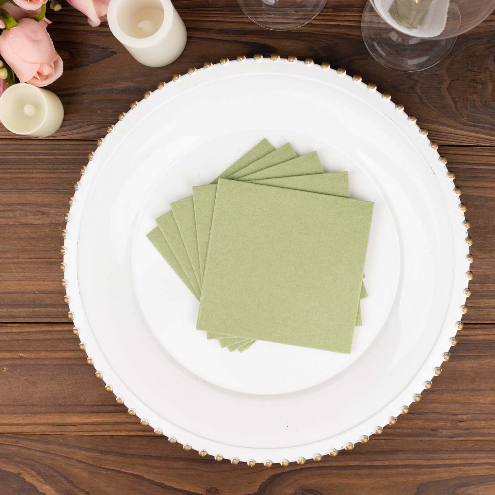 20 Pack Linen-Like Paper Napkins 5"x5" Sage Green - Soft Single-Use Airlaid Cocktail Napkins - Image 17