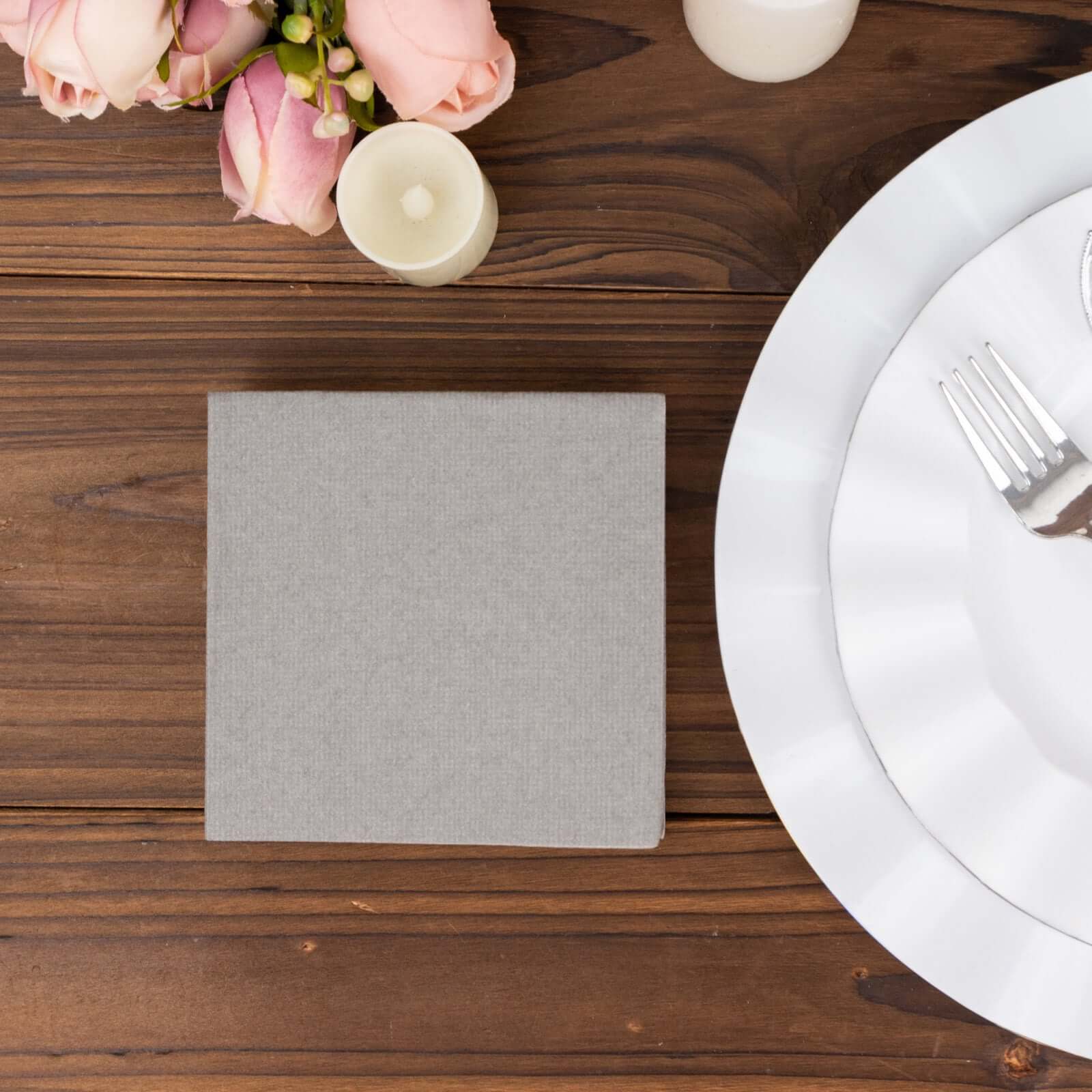 20 Pack Linen-Like Paper Napkins 5"x5" Silver - Soft Single-Use Airlaid Cocktail Napkins - Image 6