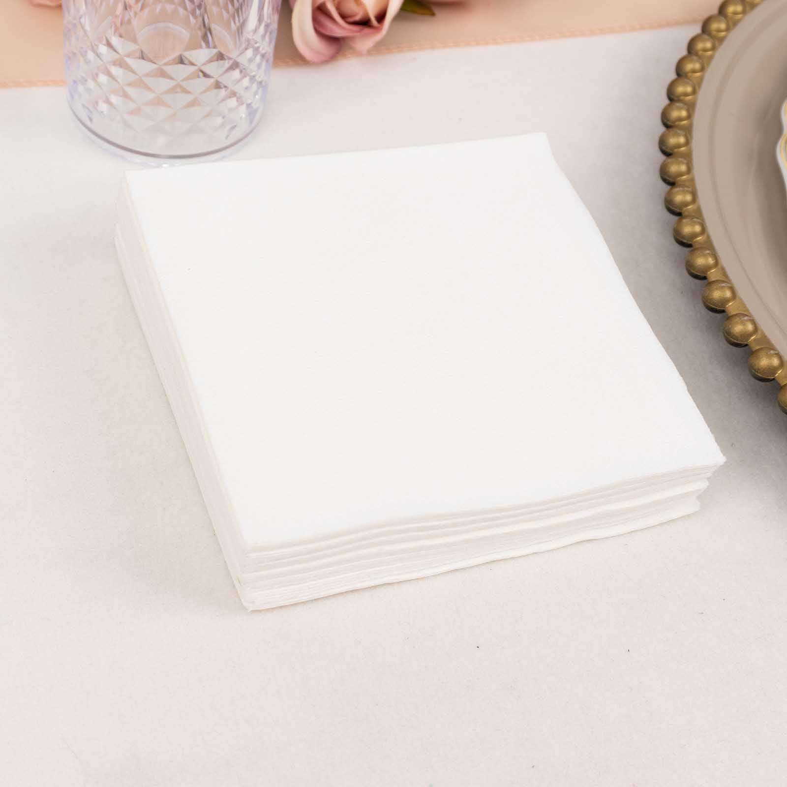 20 Pack Linen-Like Paper Napkins 5"x5" White - Soft Single-Use Airlaid Cocktail Napkins