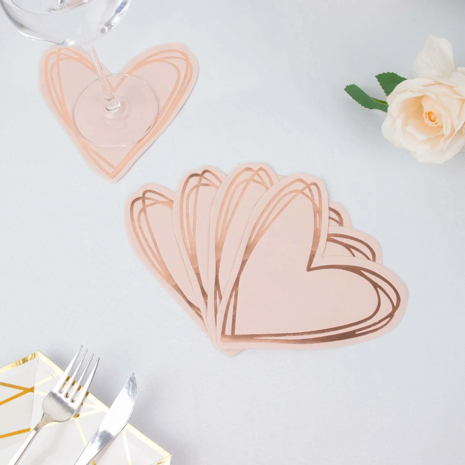 20-Pack Paper Cocktail Napkins Rose Gold Heart Shaped - Disposable Beverage Napkins for Parties - Image 2