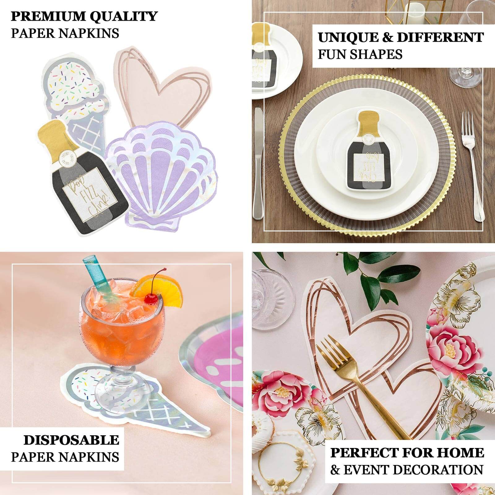 20-Pack Paper Cocktail Napkins Rose Gold Heart Shaped - Disposable Beverage Napkins for Parties - Image 4