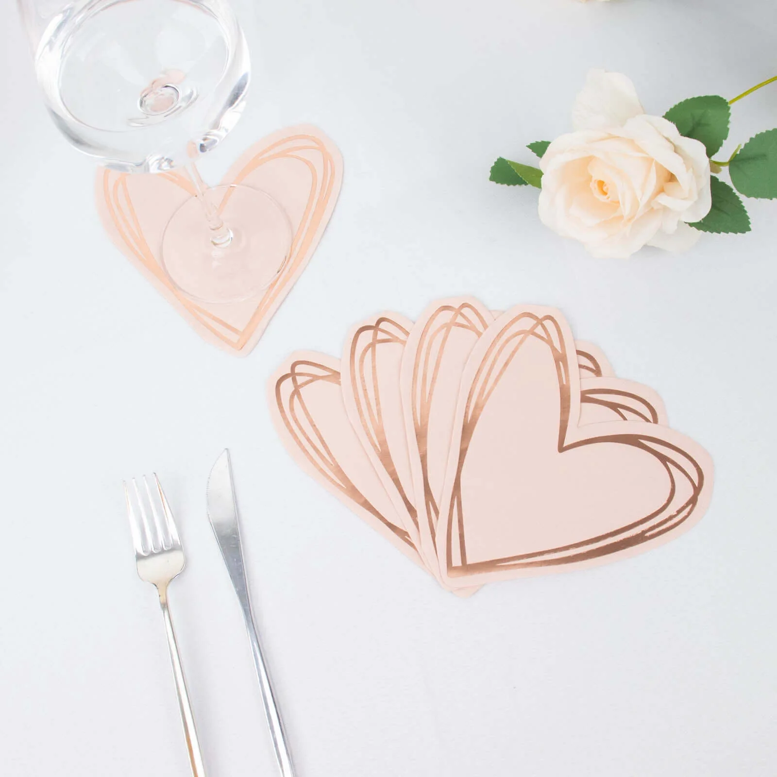 20-Pack Paper Cocktail Napkins Rose Gold Heart Shaped - Disposable Beverage Napkins for Parties - Image 9