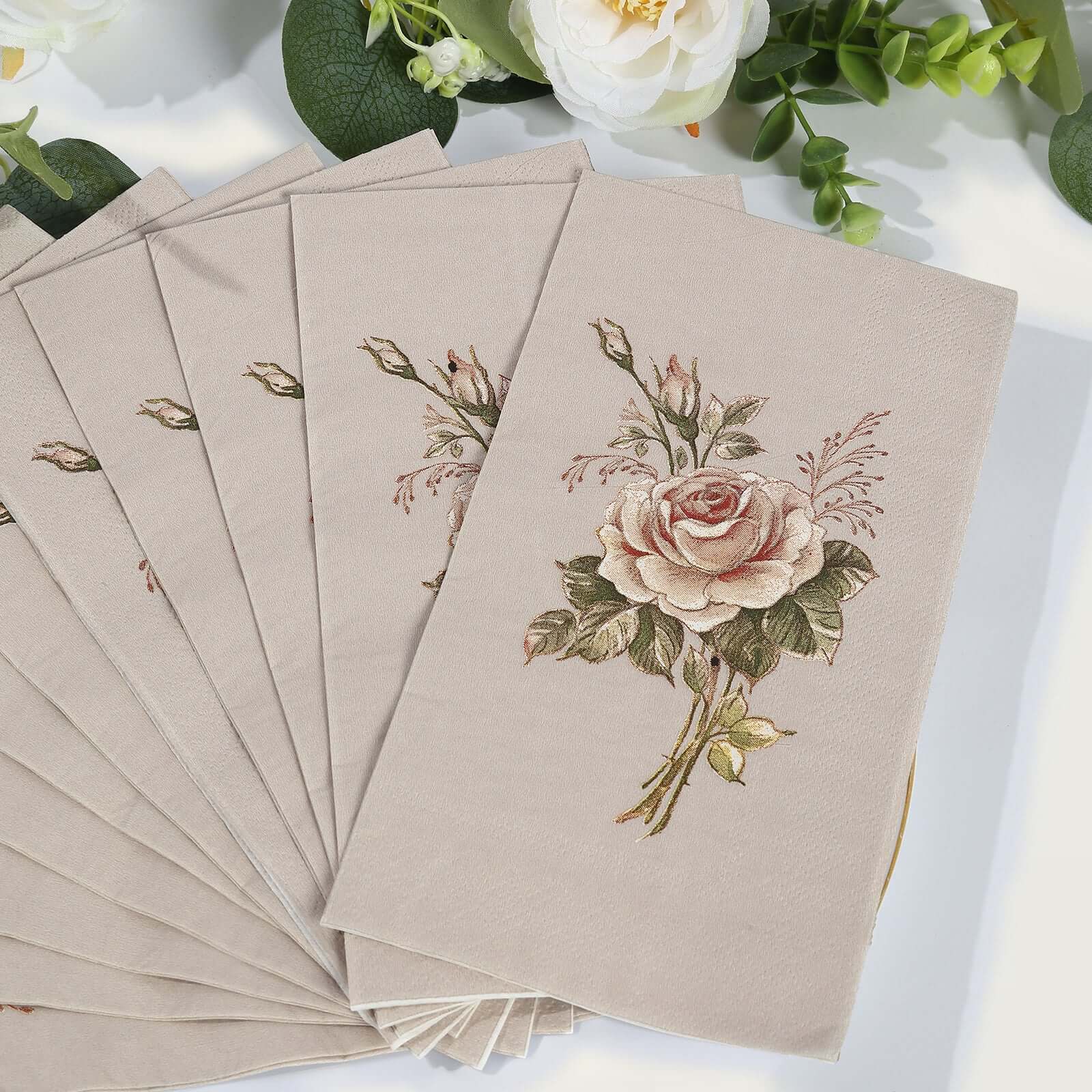 20-Pack Paper Dinner Napkins 2 Ply Pink/Ivory with Vintage Rose Print - Soft Disposable Garden Party Style Napkins - Image 2