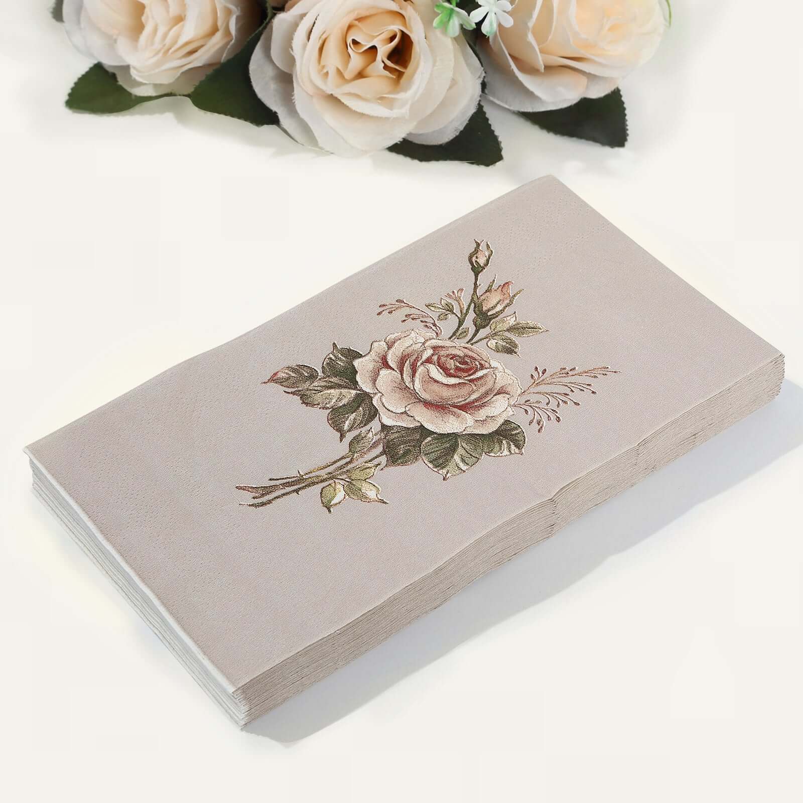 20-Pack Paper Dinner Napkins 2 Ply Pink/Ivory with Vintage Rose Print - Soft Disposable Garden Party Style Napkins - Image 4