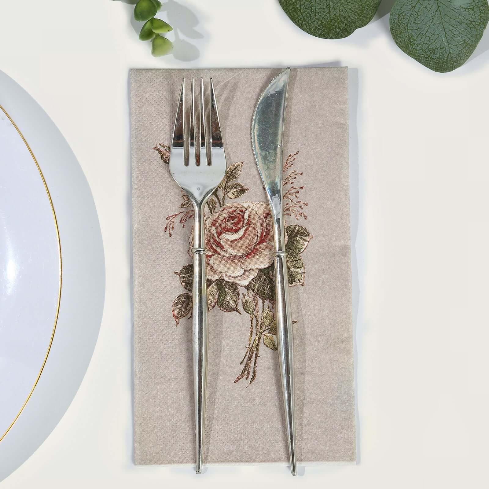 20-Pack Paper Dinner Napkins 2 Ply Pink/Ivory with Vintage Rose Print - Soft Disposable Garden Party Style Napkins - Image 5