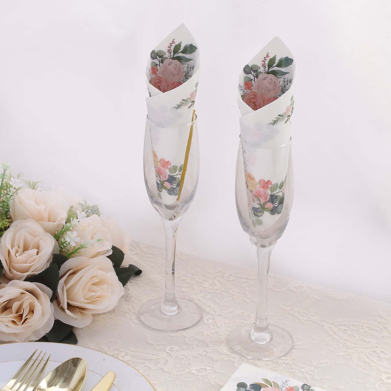 20-Pack Paper Dinner Napkins 2-Ply White with Pink Peony Flowers Print and Gold Edge - Soft and Absorbent Party Napkins - Image 5