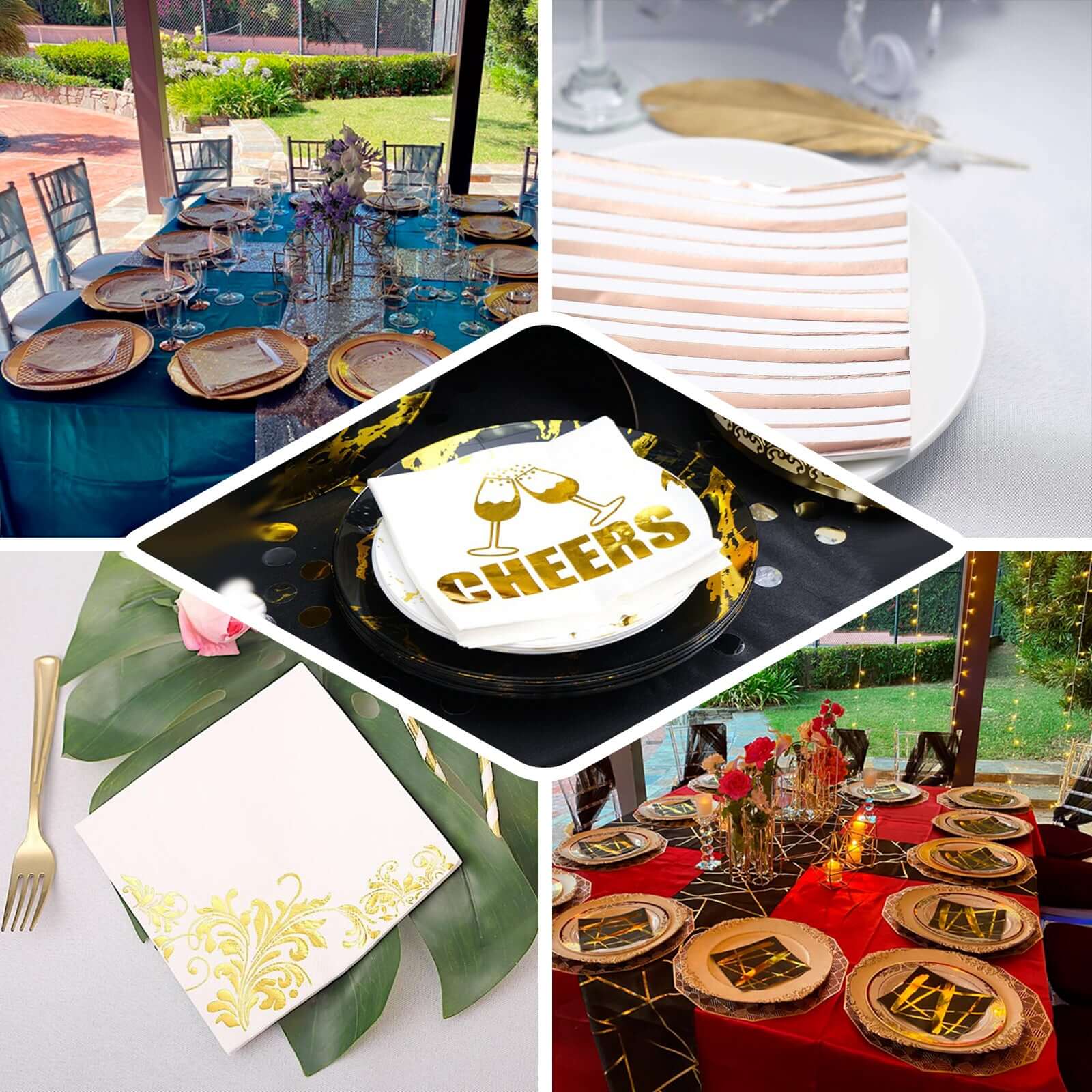 20-Pack Paper Dinner Napkins 3 Ply Metallic Gold Streak Design on Black - Disposable Wedding Cocktail Napkins - Image 5