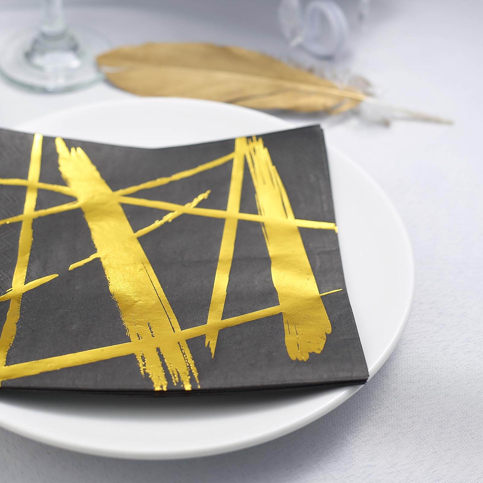 20-Pack Paper Dinner Napkins 3 Ply Metallic Gold Streak Design on Black - Disposable Wedding Cocktail Napkins - Image 6