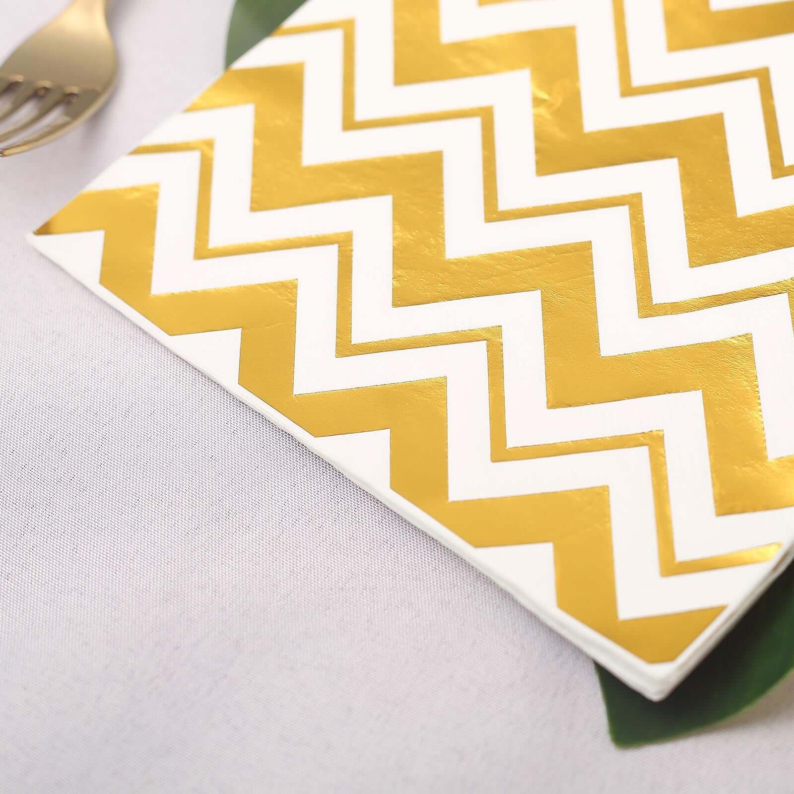 20-Pack Paper Dinner Napkins 3 Ply Metallic Gold with Chevron Design - Disposable Wedding Cocktail Napkins - Image 12
