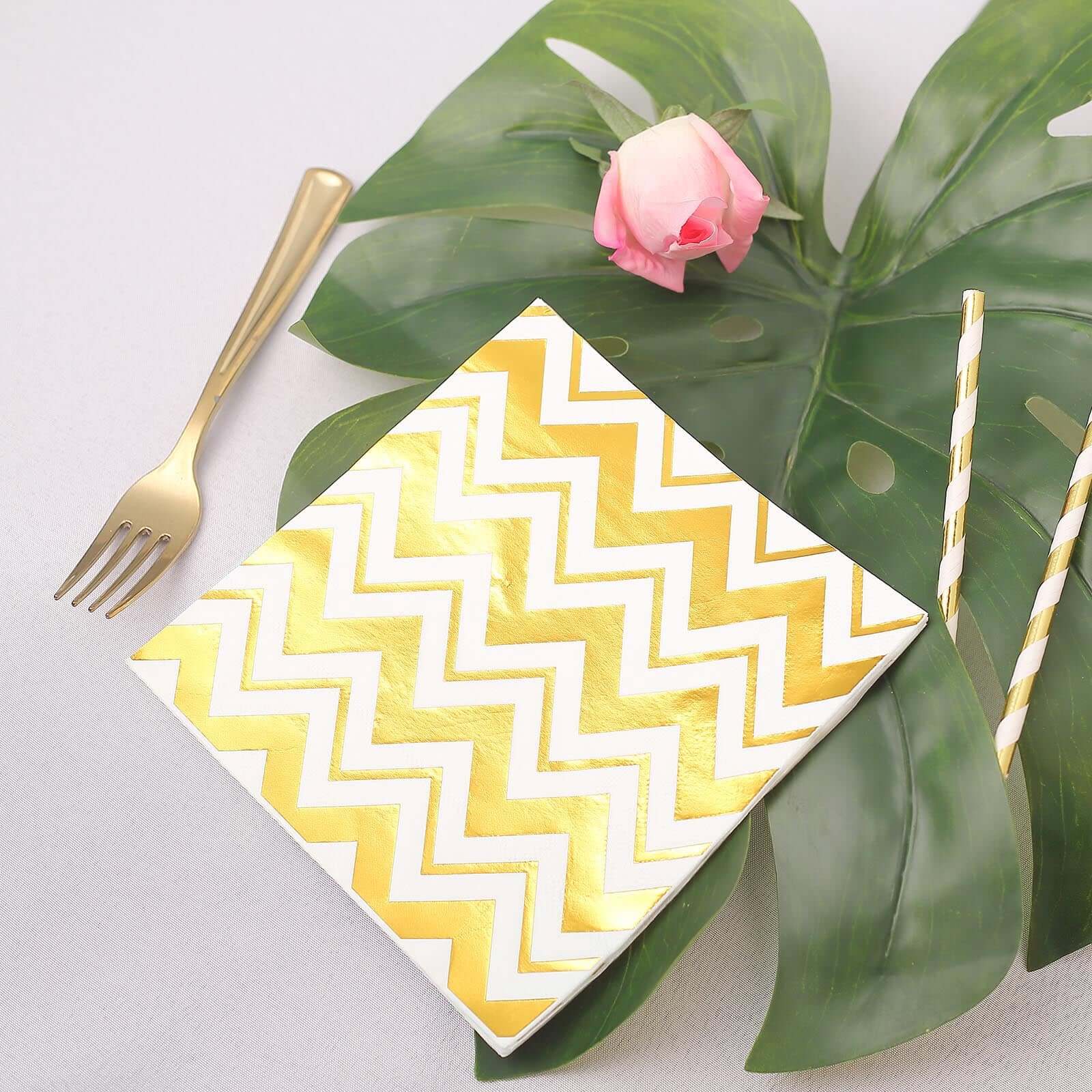 20-Pack Paper Dinner Napkins 3 Ply Metallic Gold with Chevron Design - Disposable Wedding Cocktail Napkins - Image 13