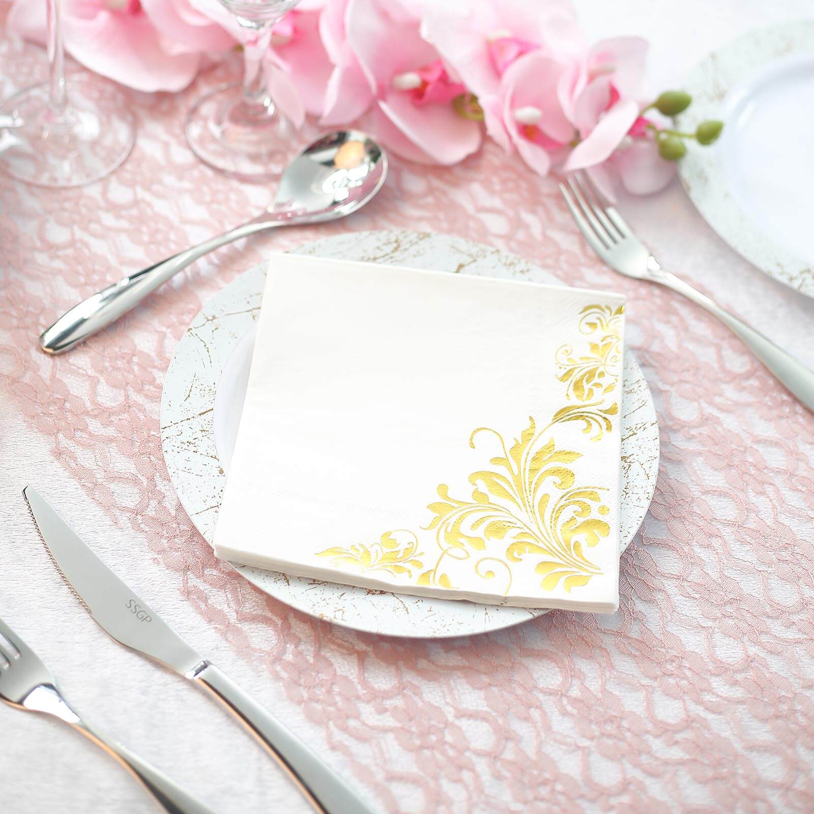 20-Pack Paper Dinner Napkins 3 Ply Metallic Gold with Floral Design - Disposable Wedding Cocktail Napkins - Image 10
