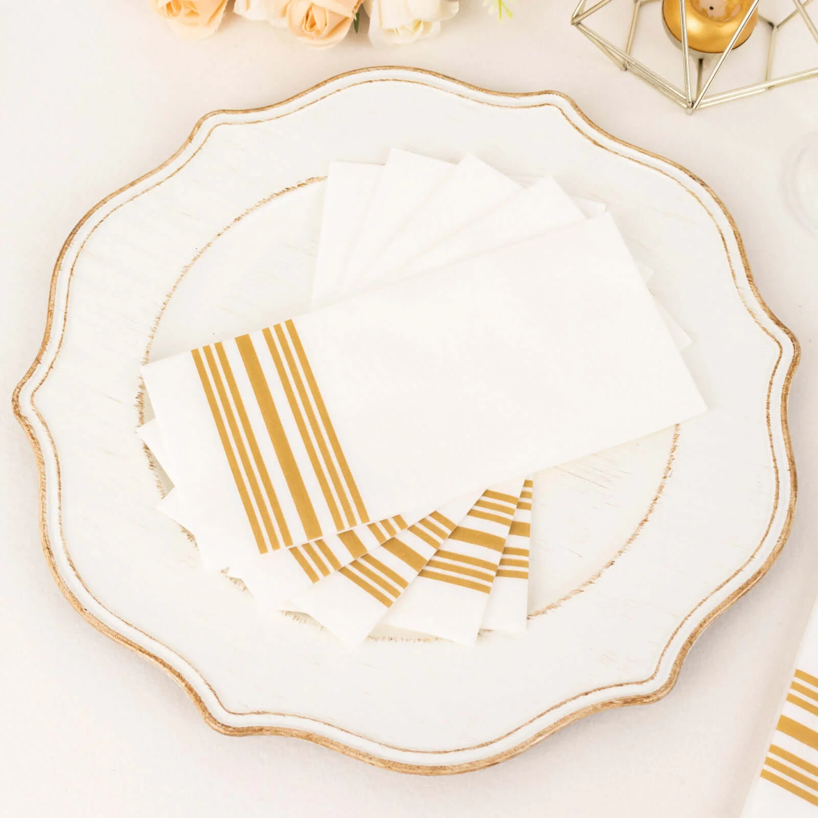 20 Pack Linen-Like Paper Napkins 8"x4" White With Gold Lines - Soft Hygienic Airlaid Guest Towels for Formal & Casual Dining - Image 15