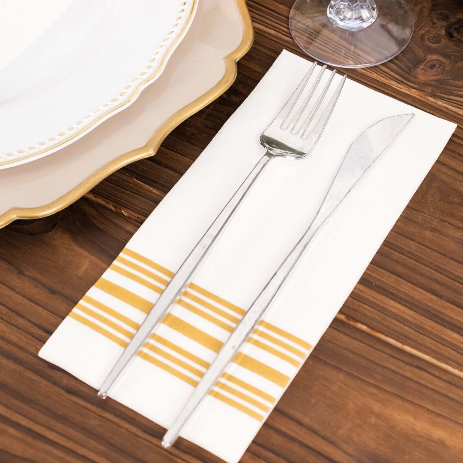 20 Pack Linen-Like Paper Napkins 8"x4" White With Gold Lines - Soft Hygienic Airlaid Guest Towels for Formal & Casual Dining - Image 8