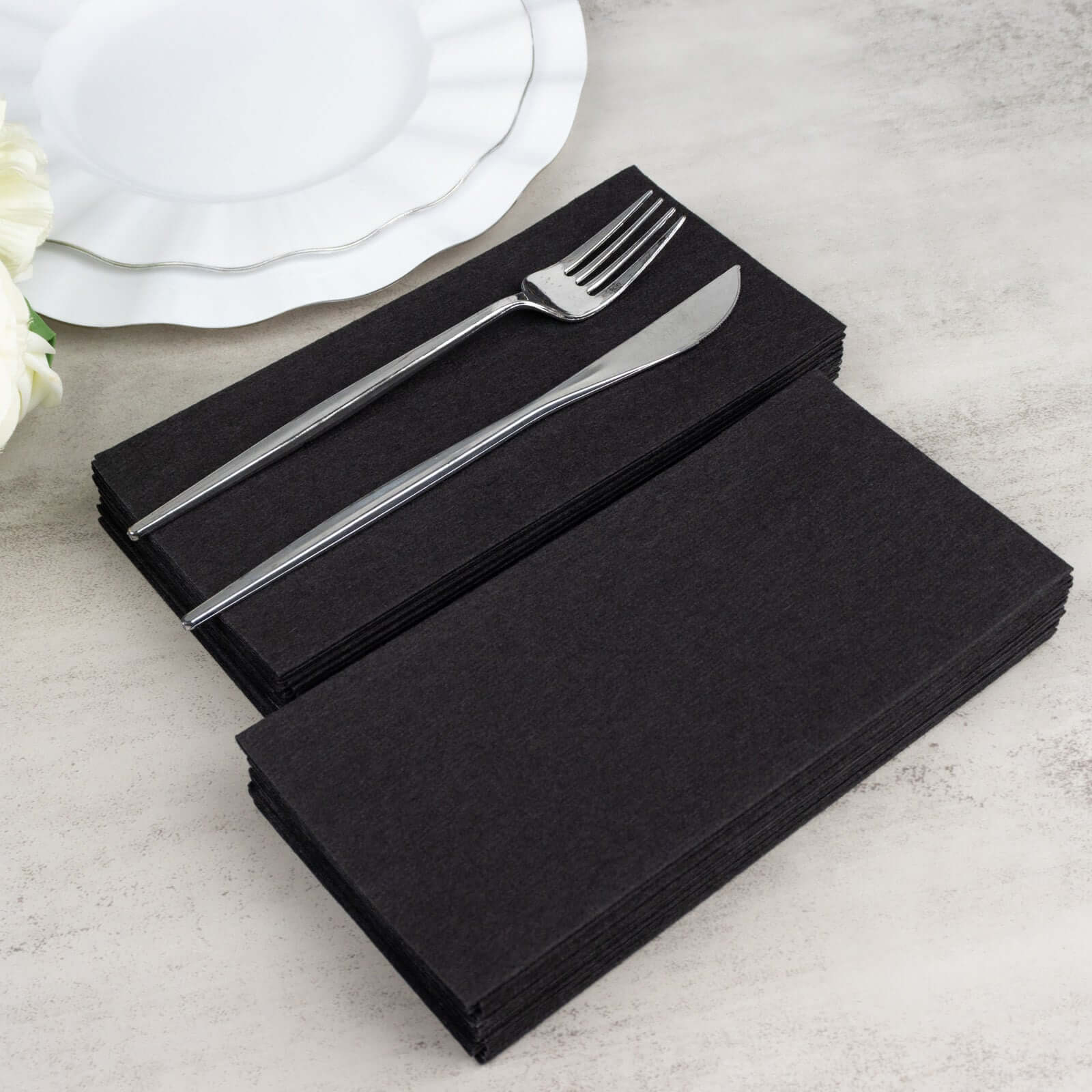 20 Pack Linen-Like Paper Napkins 8.5"x4" Black - Soft & Hygienic Airlaid Towels - Image 2