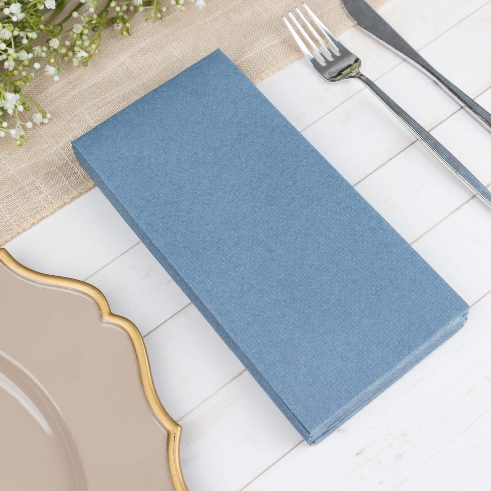 20 Pack Linen-Like Paper Napkins 8.5"x4" Dusty Blue - Soft & Hygienic Airlaid Towels - Image 12