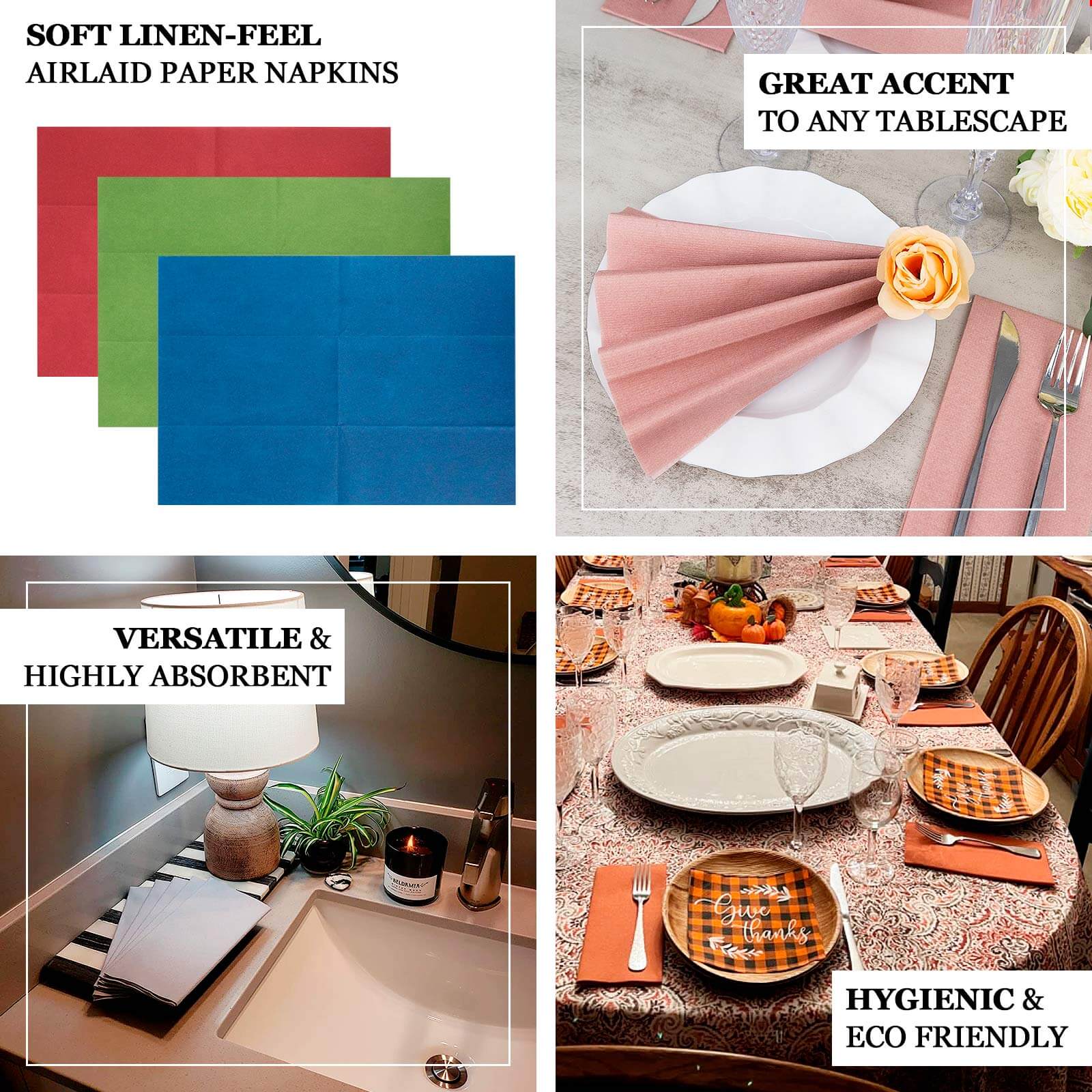 20 Pack Linen-Like Paper Napkins 8.5"x4" Dusty Rose - Soft & Hygienic Airlaid Towels - Image 4