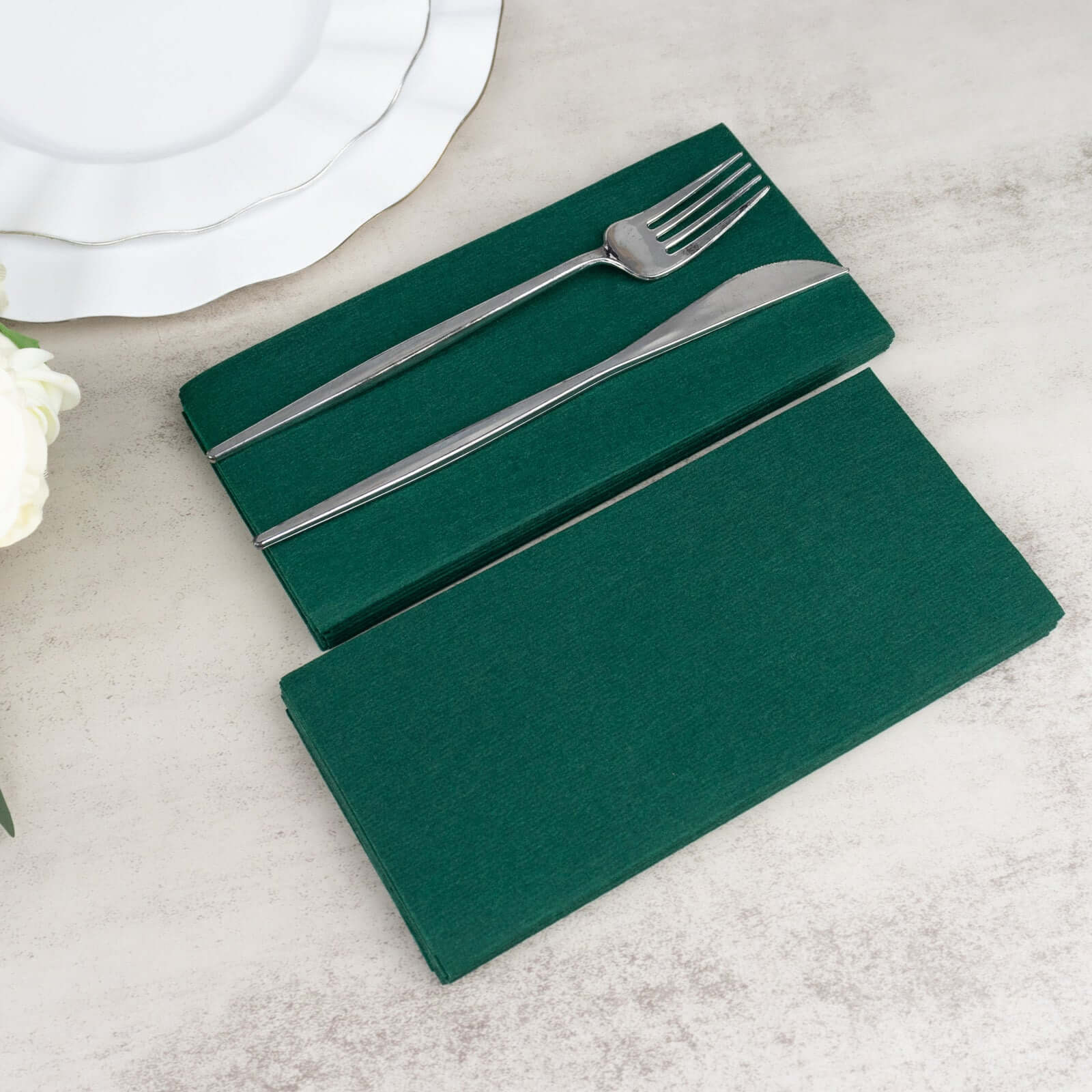 20 Pack Linen-Like Paper Napkins 8.5"x4" Hunter Emerald Green - Soft & Hygienic Airlaid Towels - Image 2