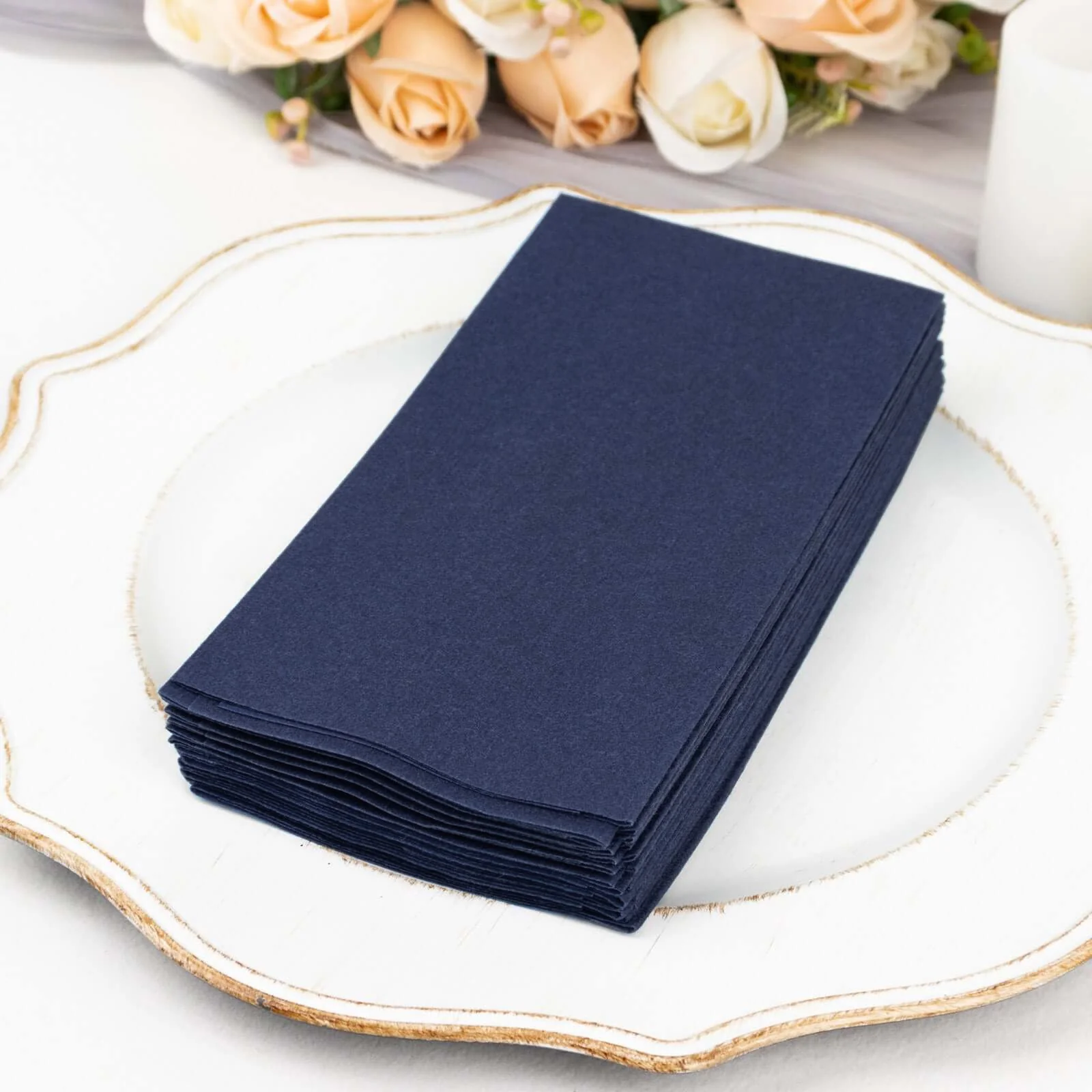 20 Pack Linen-Like Paper Napkins 8.5"x4" Navy Blue - Soft & Hygienic Airlaid Towels