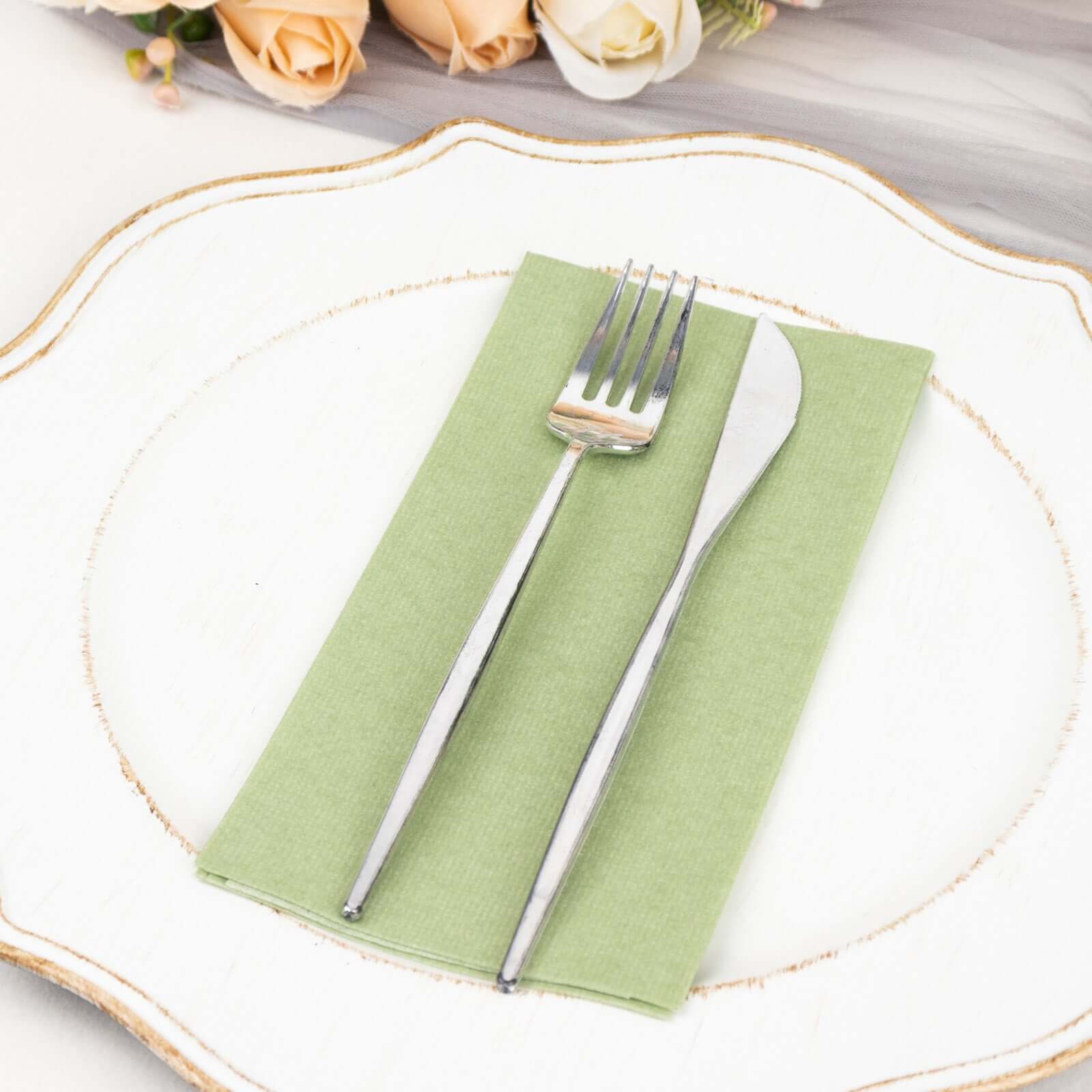20 Pack Linen-Like Paper Napkins 8.5"x4" Sage Green - Soft & Hygienic Airlaid Towels - Image 11