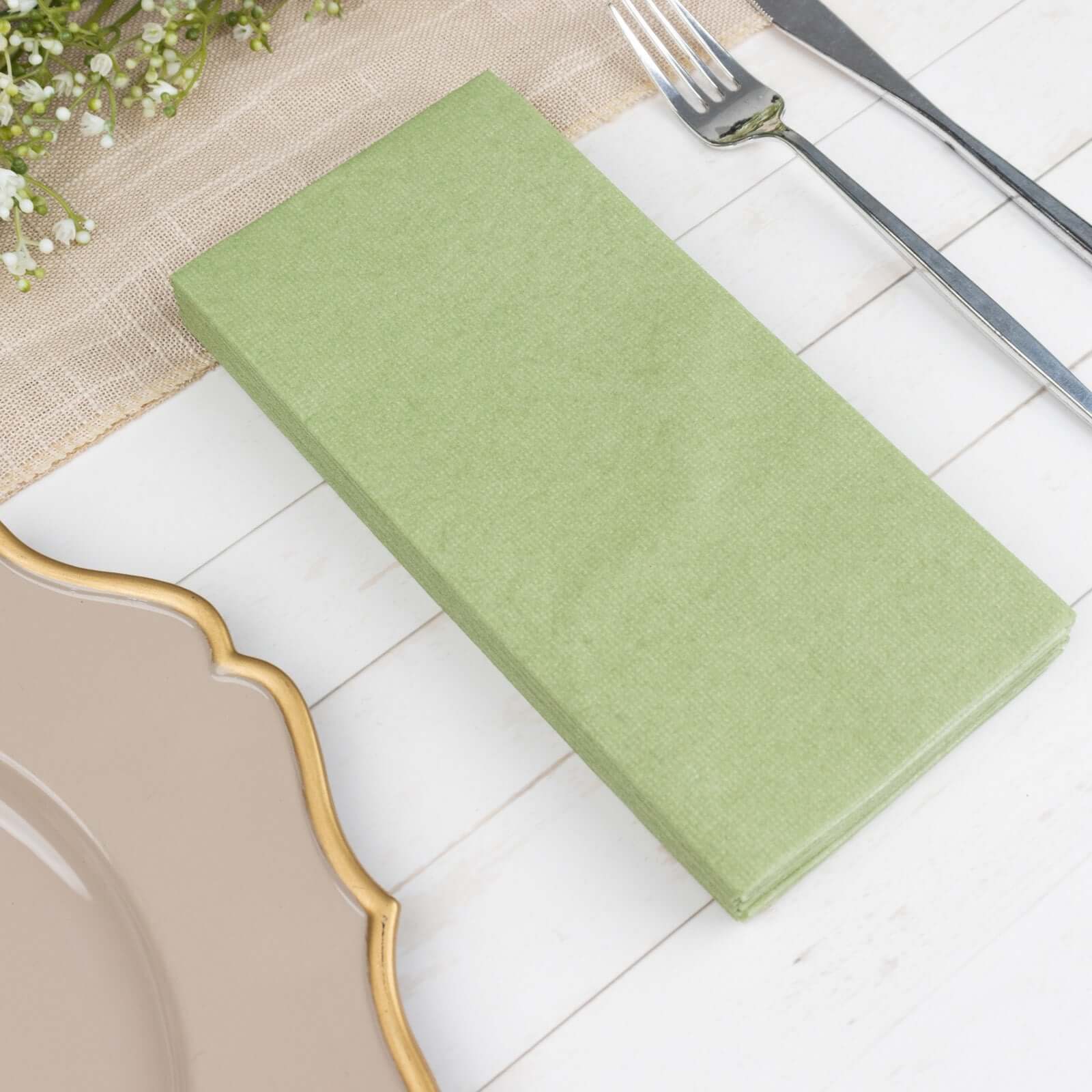 20 Pack Linen-Like Paper Napkins 8.5"x4" Sage Green - Soft & Hygienic Airlaid Towels - Image 12