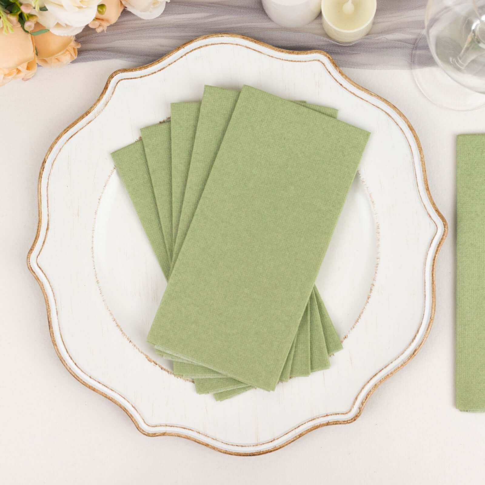 20 Pack Linen-Like Paper Napkins 8.5"x4" Sage Green - Soft & Hygienic Airlaid Towels - Image 13