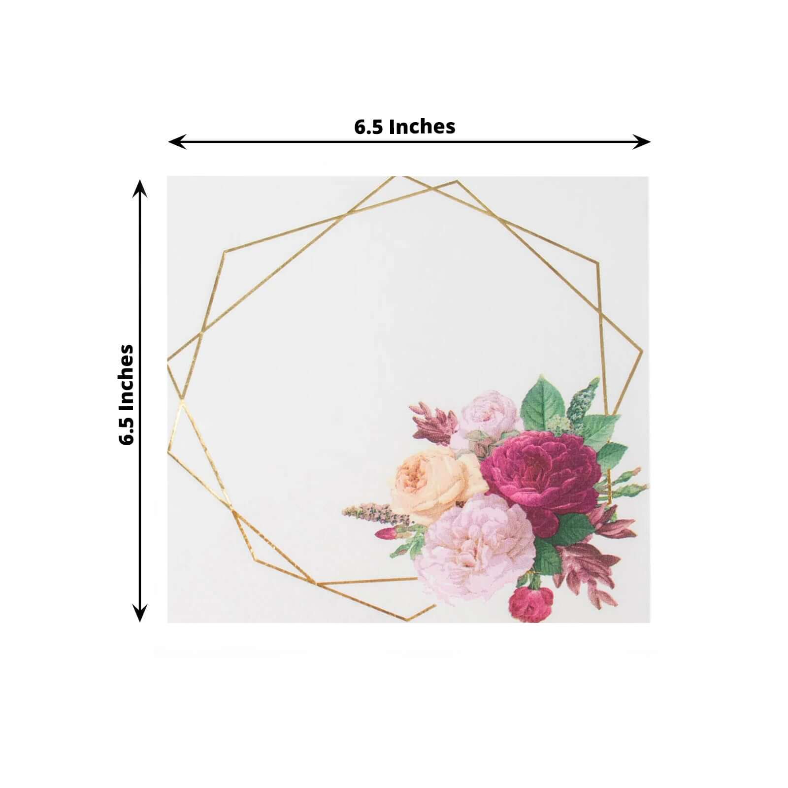 20-Pack Paper Napkins 6.5" White with Gold Hexagon Frame & Floral Print - Soft 2 Ply Disposable Cocktail Napkins for Weddings & Parties - Image 3