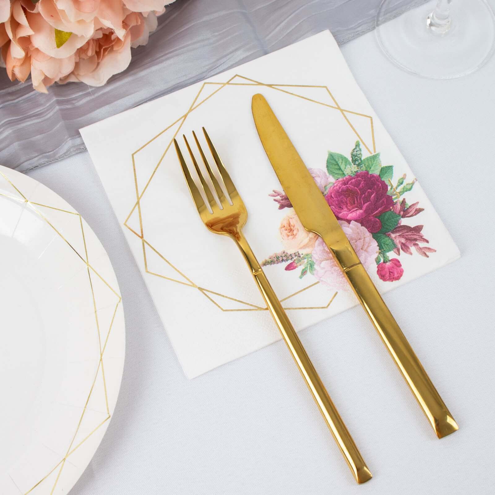 20-Pack Paper Napkins 6.5" White with Gold Hexagon Frame & Floral Print - Soft 2 Ply Disposable Cocktail Napkins for Weddings & Parties - Image 8