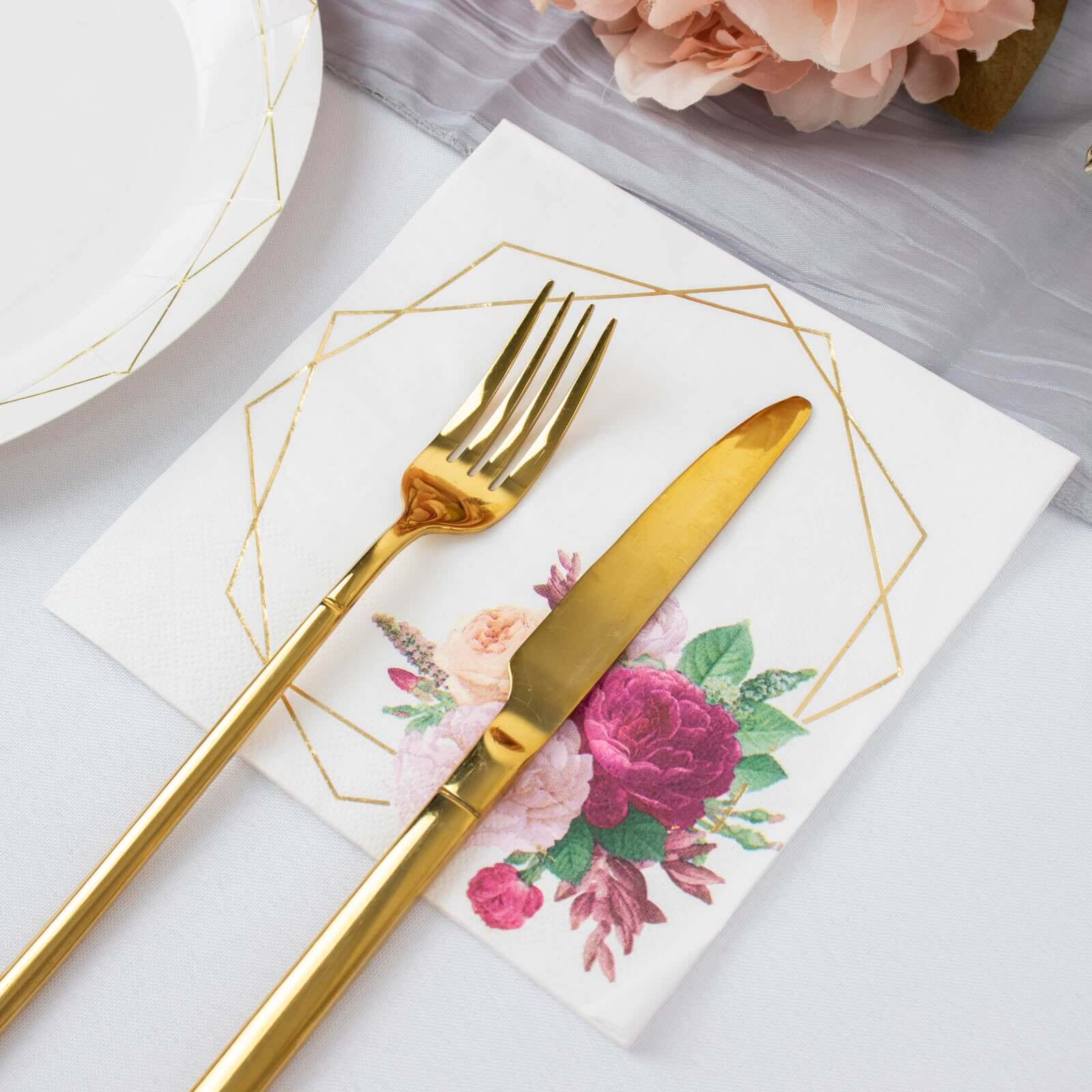 20-Pack Paper Napkins 6.5" White with Gold Hexagon Frame & Floral Print - Soft 2 Ply Disposable Cocktail Napkins for Weddings & Parties - Image 9