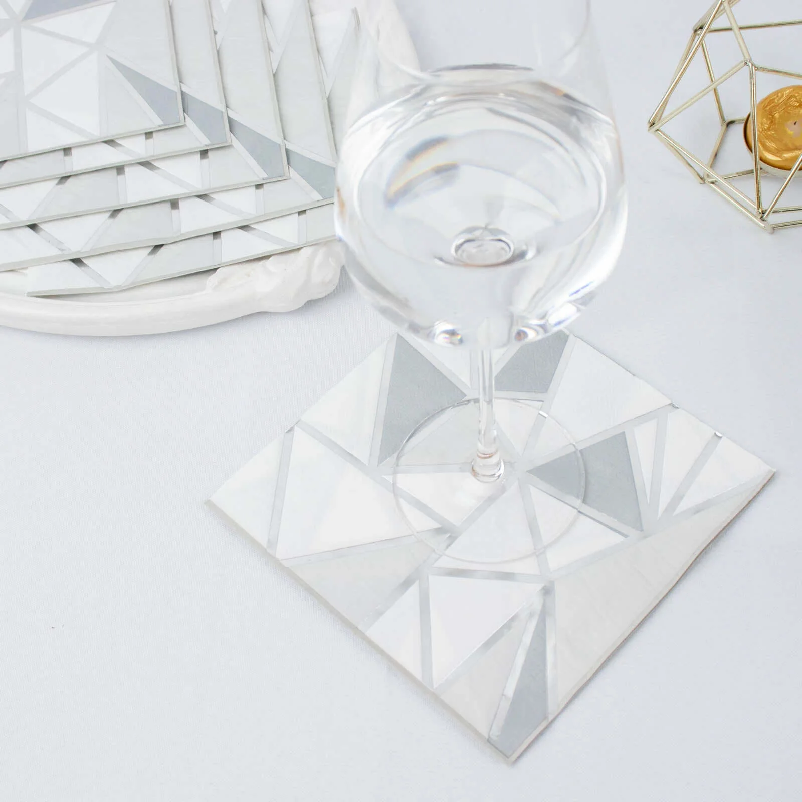 20-Pack Paper Party Napkins 2 Ply with Geometric Silver Foil Print 6.5"x6.5" - Soft Disposable Cocktail Napkins for Weddings - Image 2
