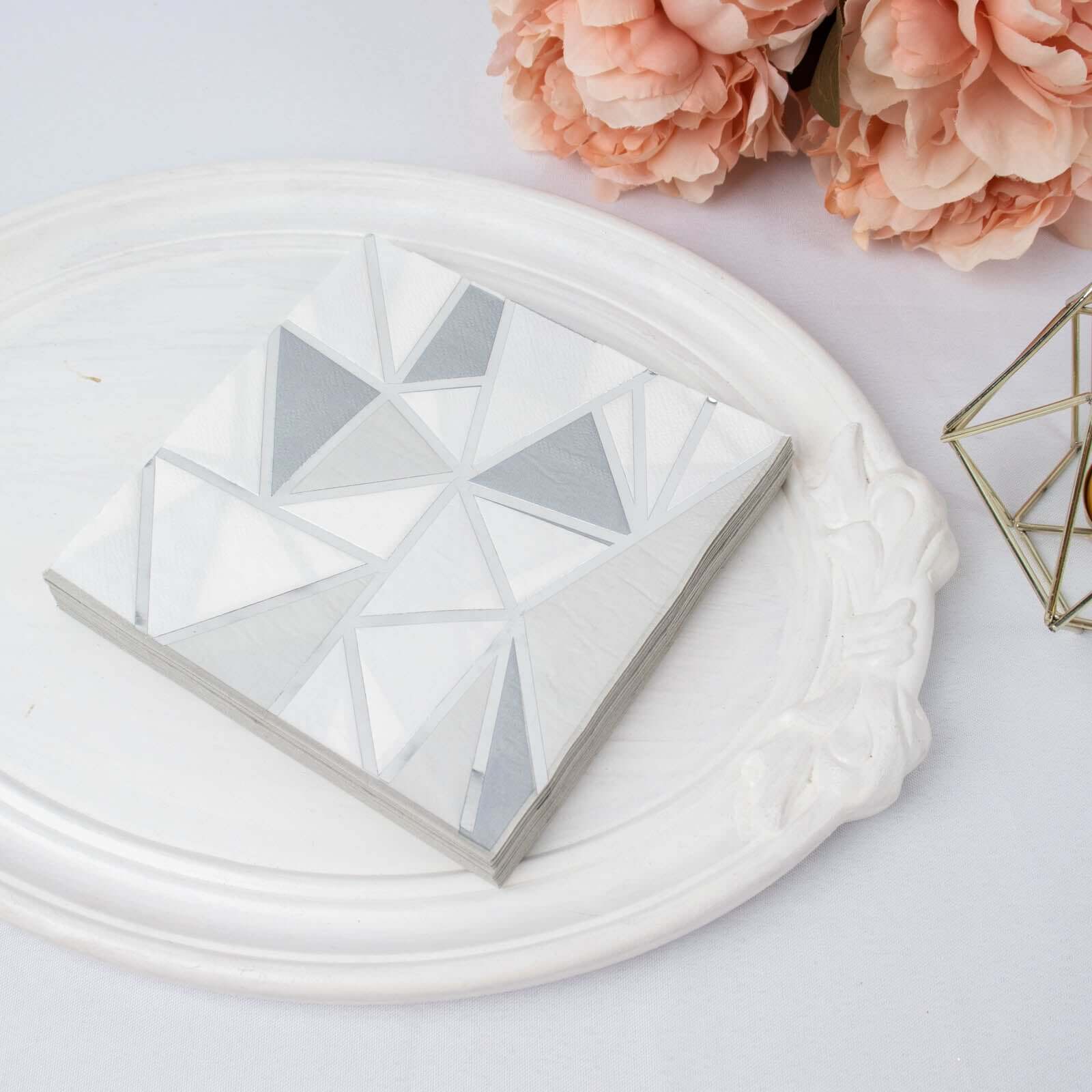 20-Pack Paper Party Napkins 2 Ply with Geometric Silver Foil Print 6.5"x6.5" - Soft Disposable Cocktail Napkins for Weddings - Image 5