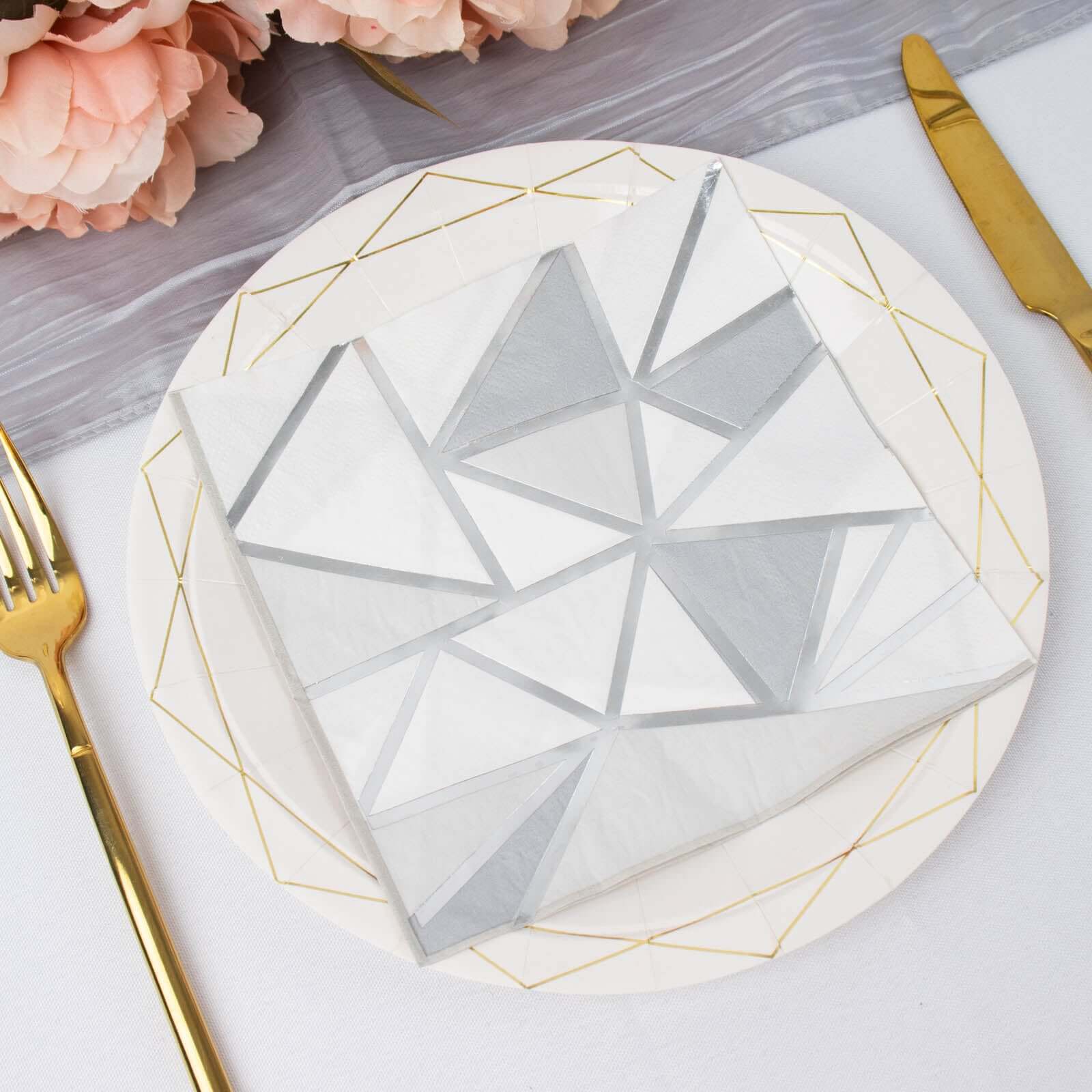 20-Pack Paper Party Napkins 2 Ply with Geometric Silver Foil Print 6.5"x6.5" - Soft Disposable Cocktail Napkins for Weddings - Image 6