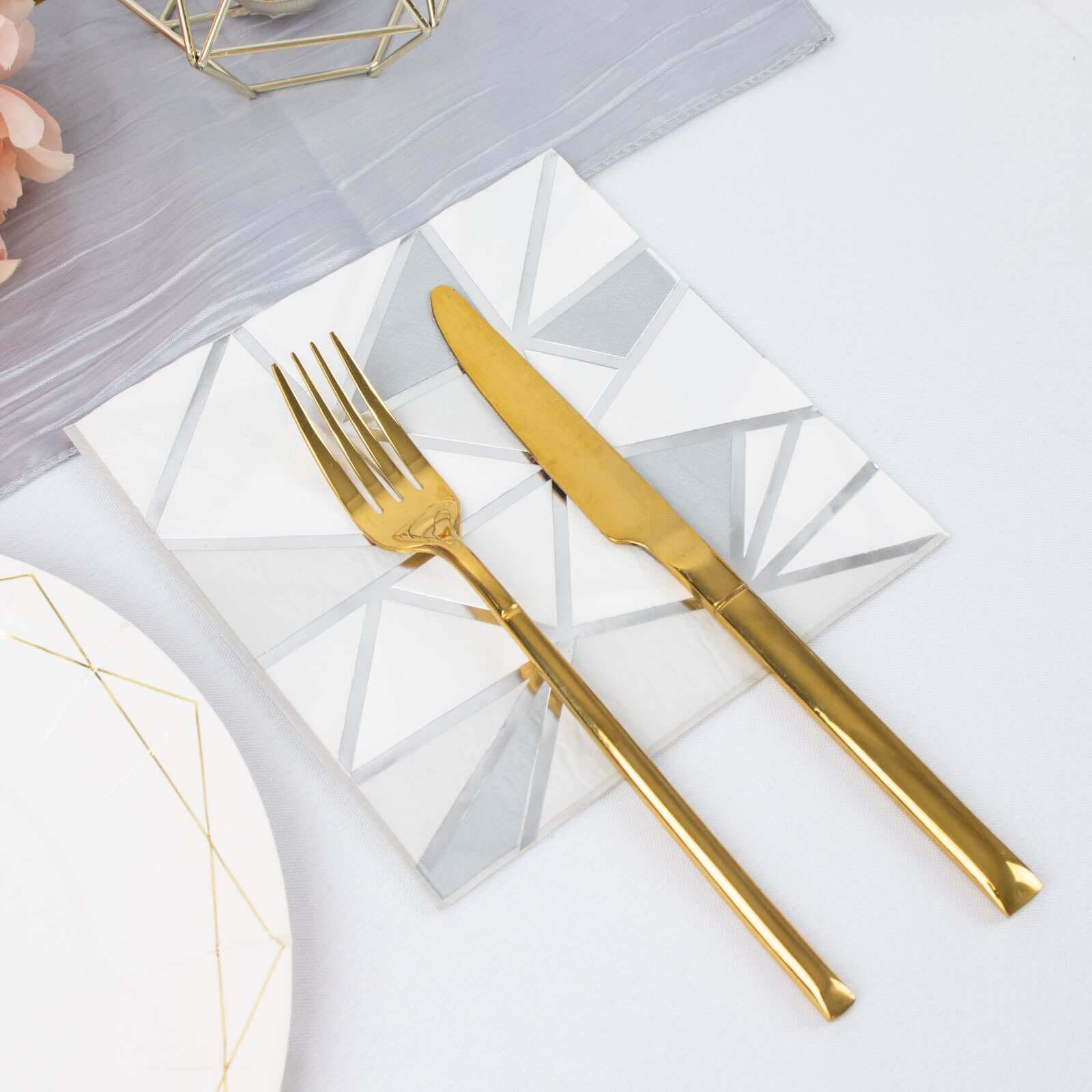 20-Pack Paper Party Napkins 2 Ply with Geometric Silver Foil Print 6.5"x6.5" - Soft Disposable Cocktail Napkins for Weddings - Image 8