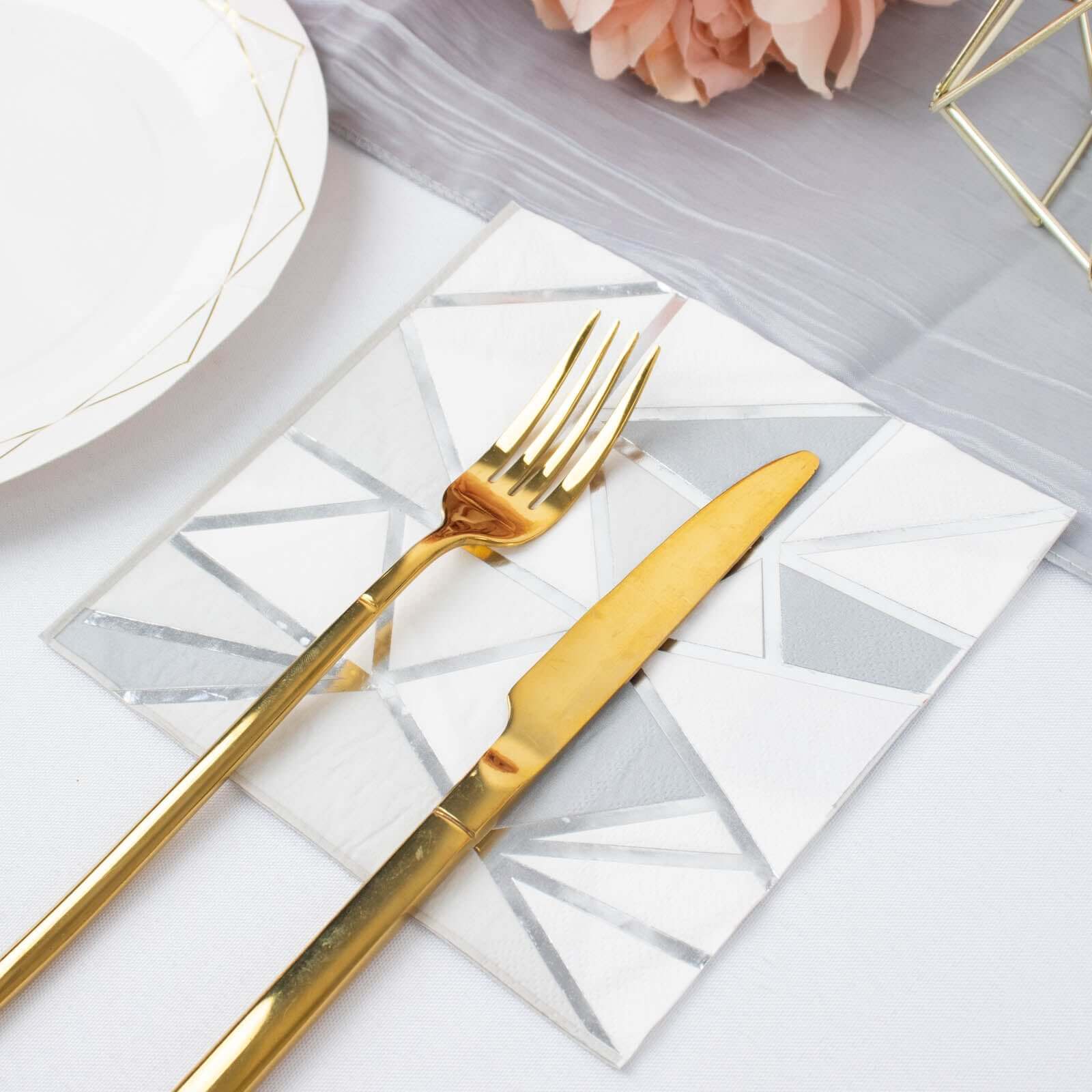 20-Pack Paper Party Napkins 2 Ply with Geometric Silver Foil Print 6.5"x6.5" - Soft Disposable Cocktail Napkins for Weddings - Image 9