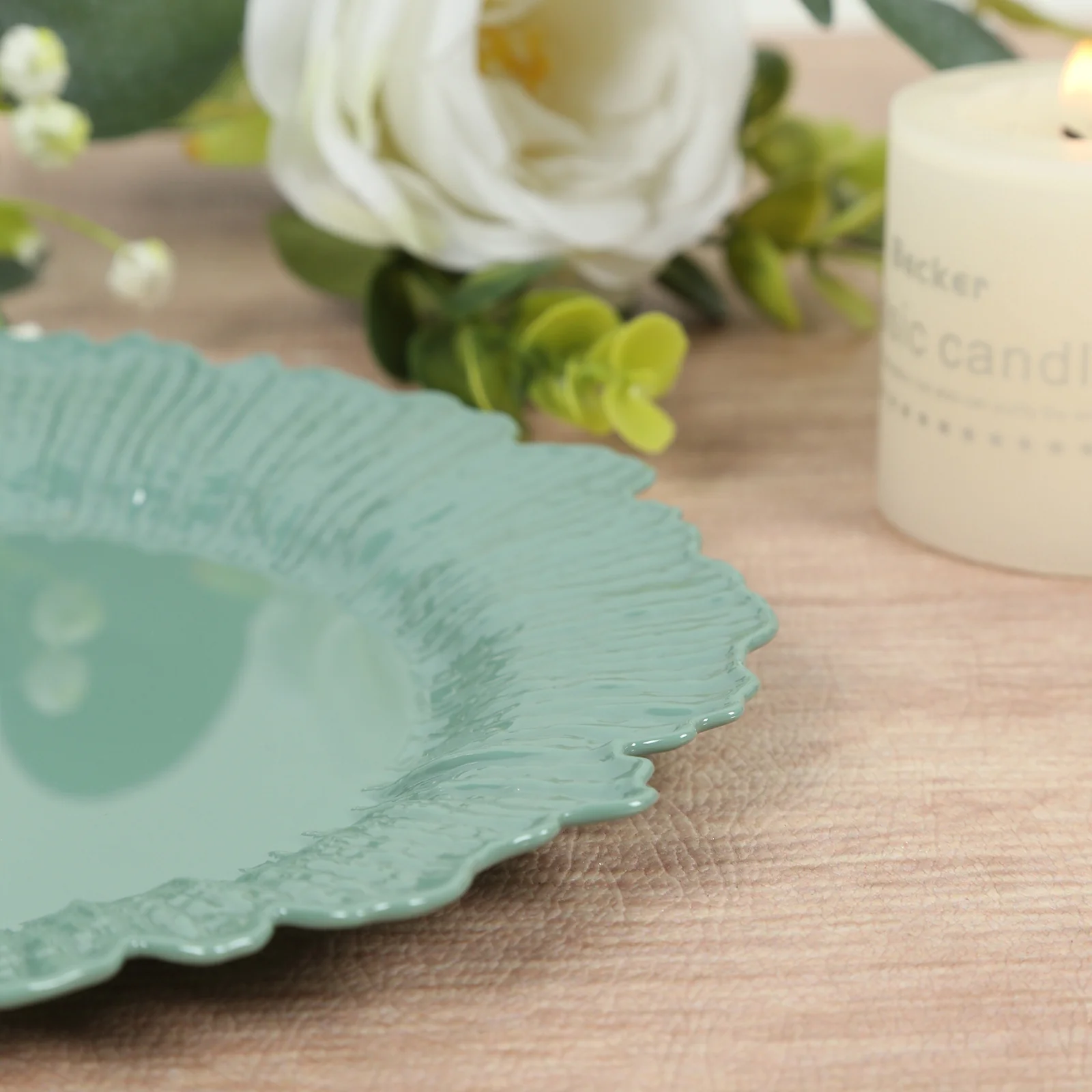 20-Pack Dusty Sage Green Reef Design Plastic Plates – 7" Dessert & Appetizer Party Plates – Elegant Disposable Tableware - Image 6