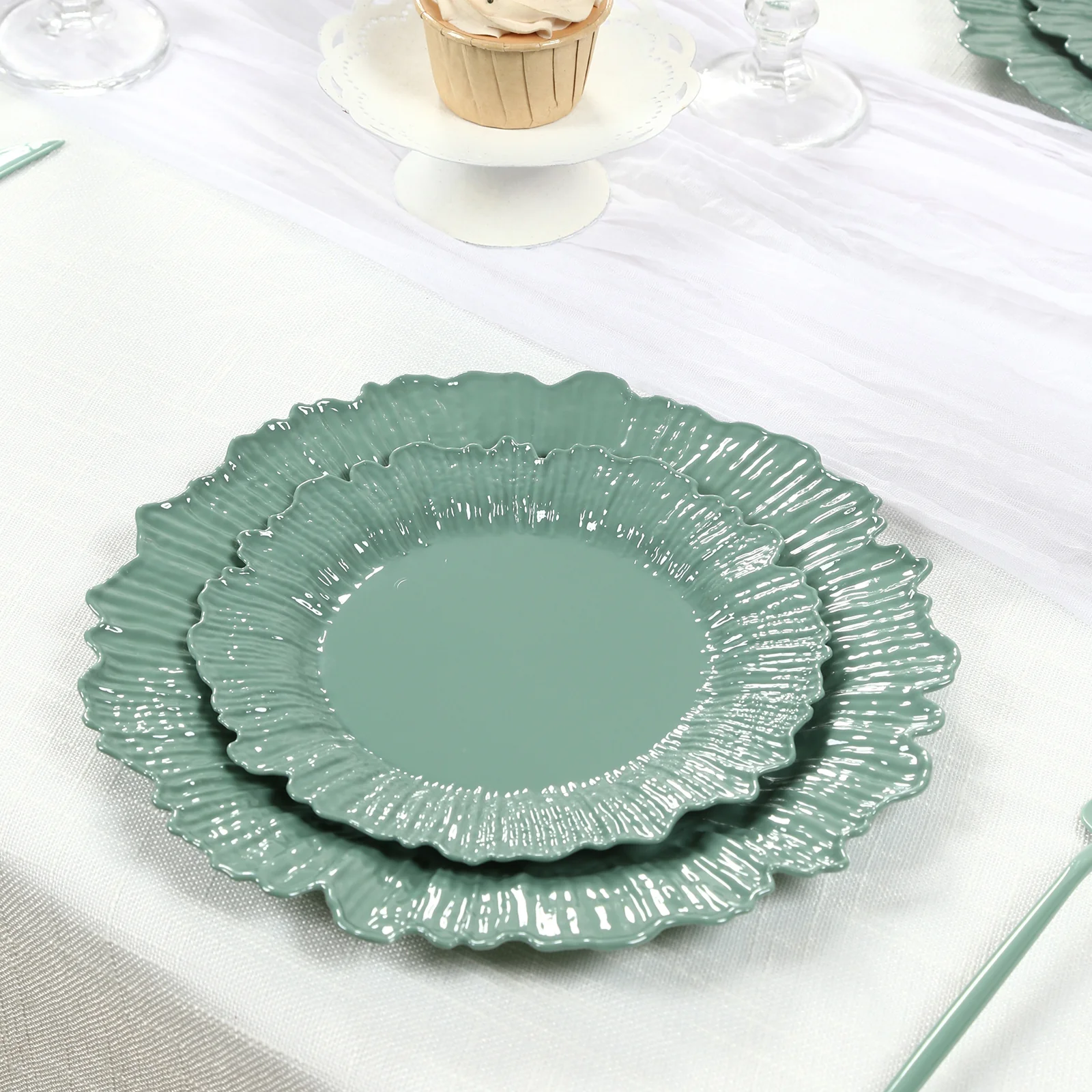20-Pack Dusty Sage Green Reef Design Plastic Plates – 7" Dessert & Appetizer Party Plates – Elegant Disposable Tableware - Image 7